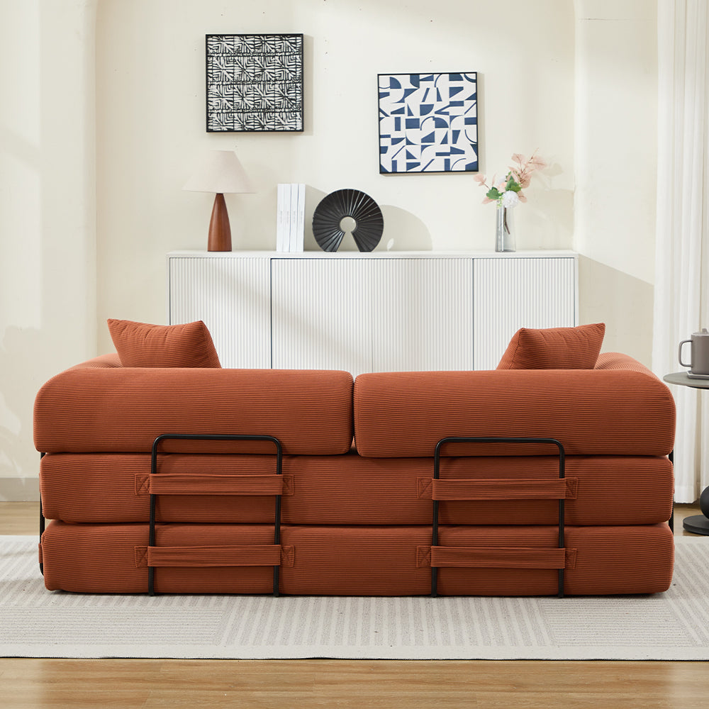78.5 Inch Corduroy Convertible Sofa Bed with Two Pillows