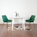 Contemporary White Round Dining Table with Two Gold-Accent Chairs — 3-piece set, full view