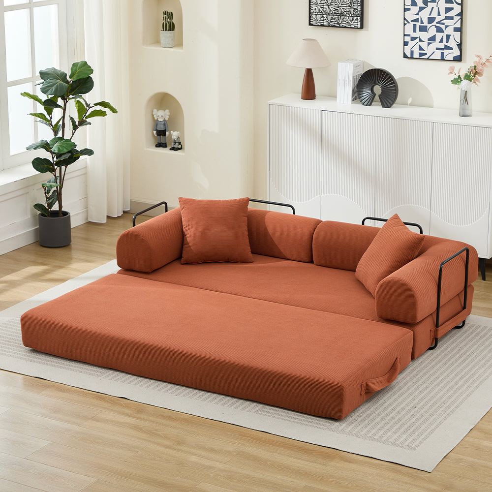 78.5 Inch Corduroy Convertible Sofa Bed with Two Pillows