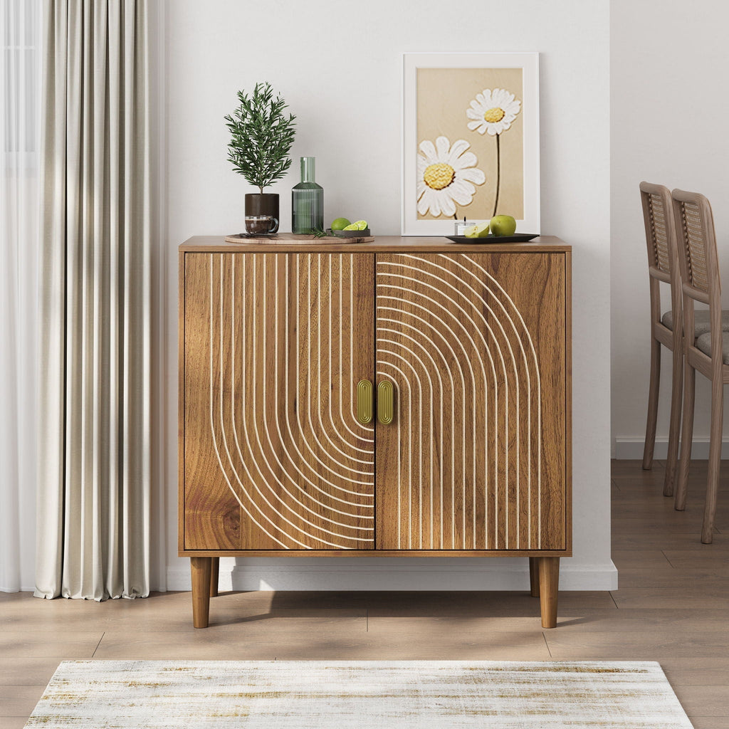 Line Groove Storage Buffet Cabinet for Living Room and Kitchen
