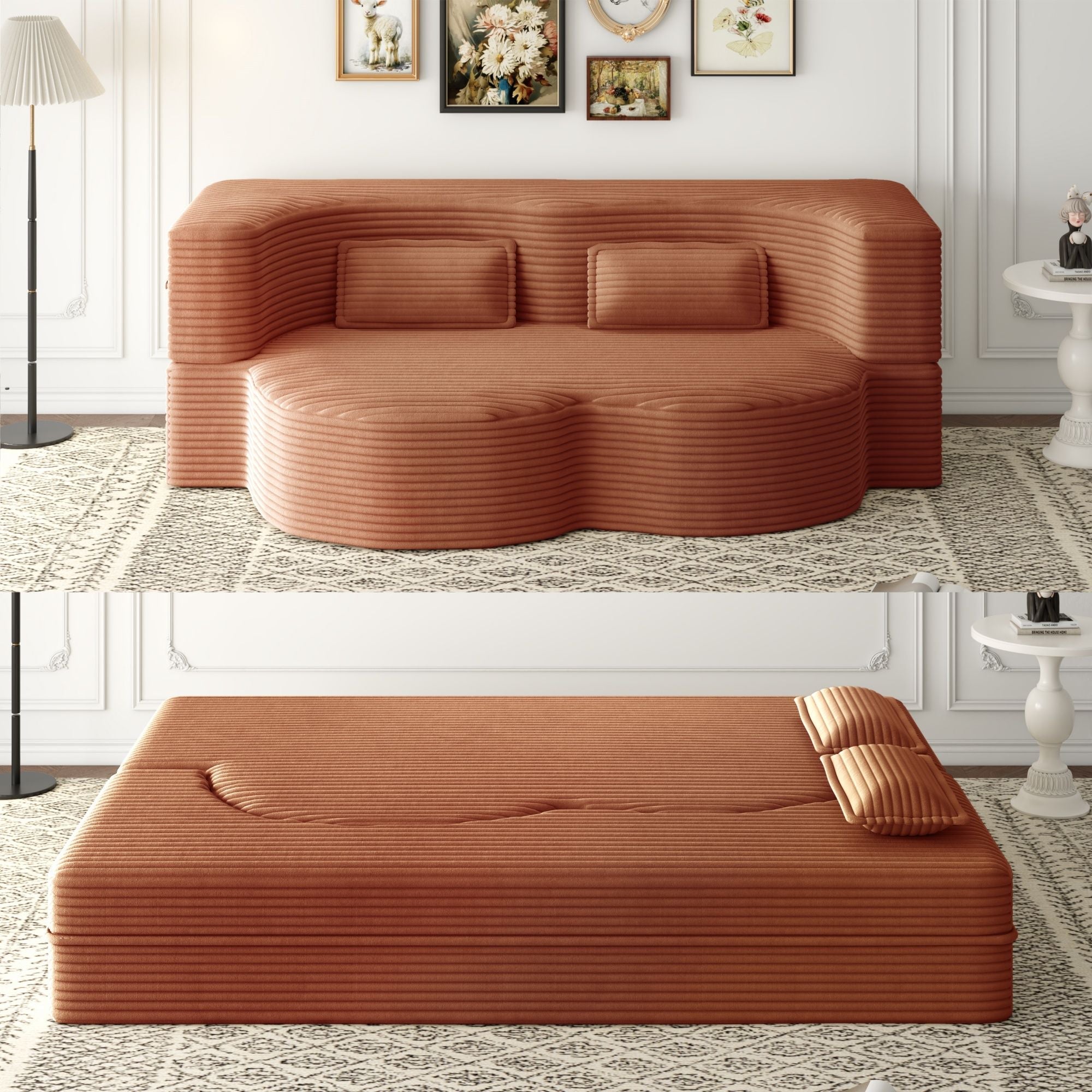 Foam-Filled Convertible Sleeper Sofa Bed with Two Pillows, Full Size