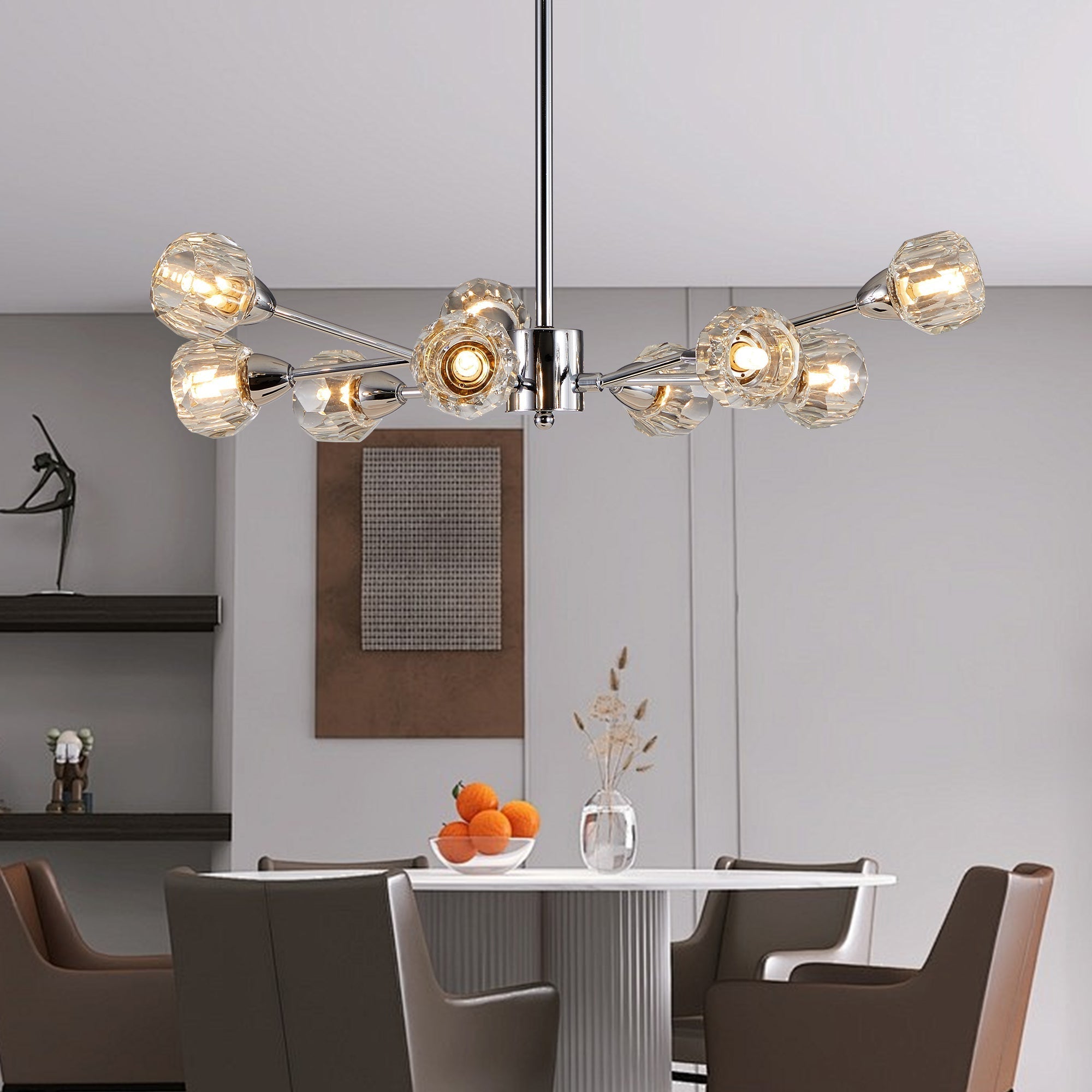 Nine-Light Globe Diamond Crystal Chandelier with Chrome Finish