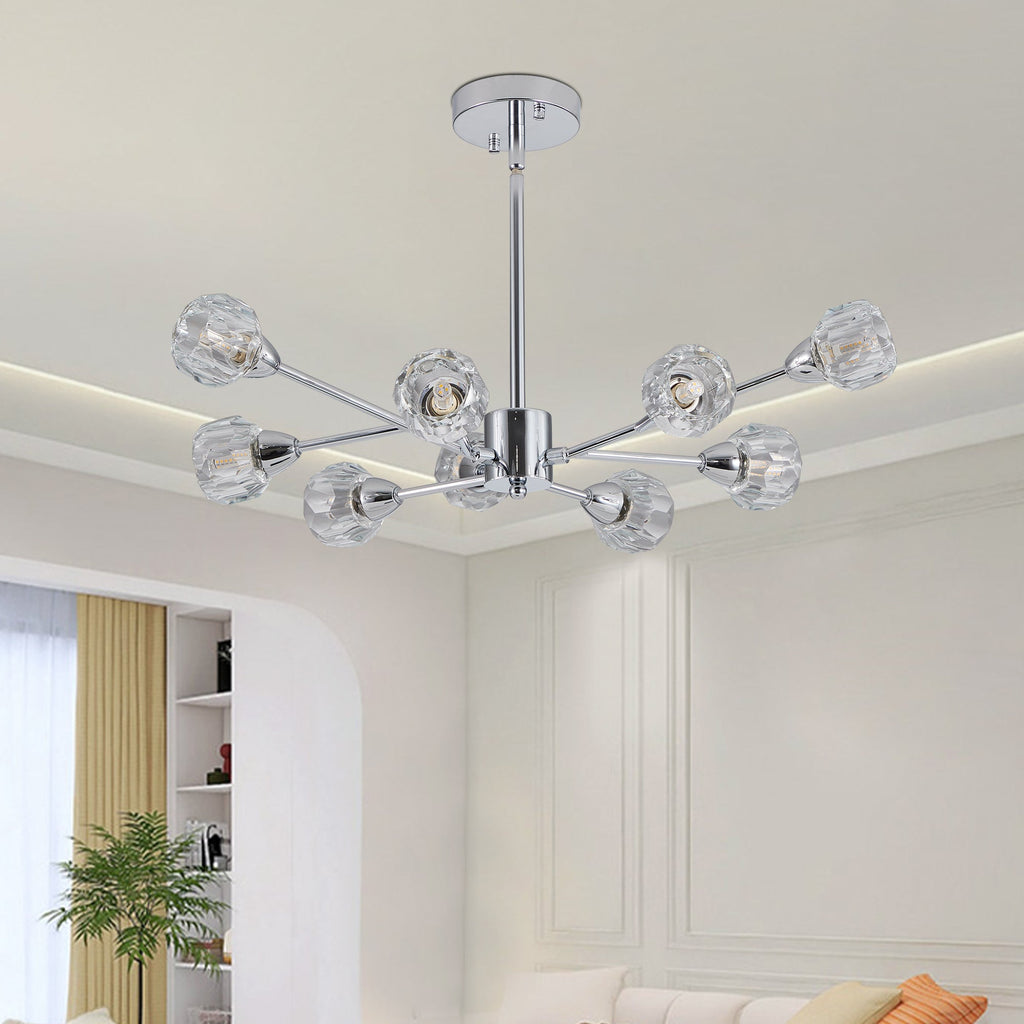 Nine-Light Globe Diamond Crystal Chandelier with Chrome Finish