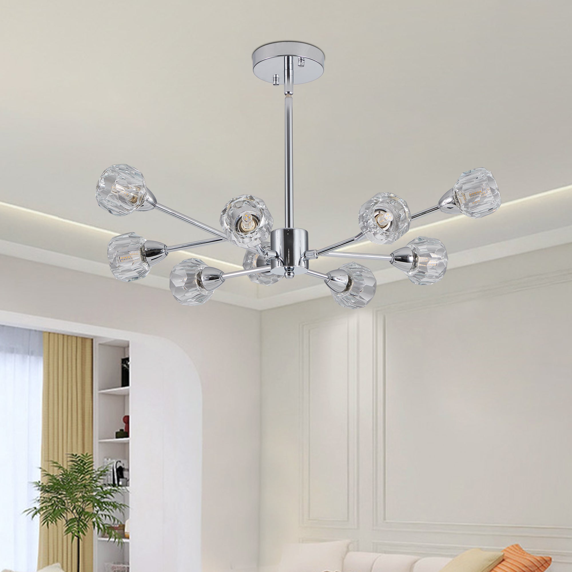 Nine-Light Globe Diamond Crystal Chandelier with Chrome Finish