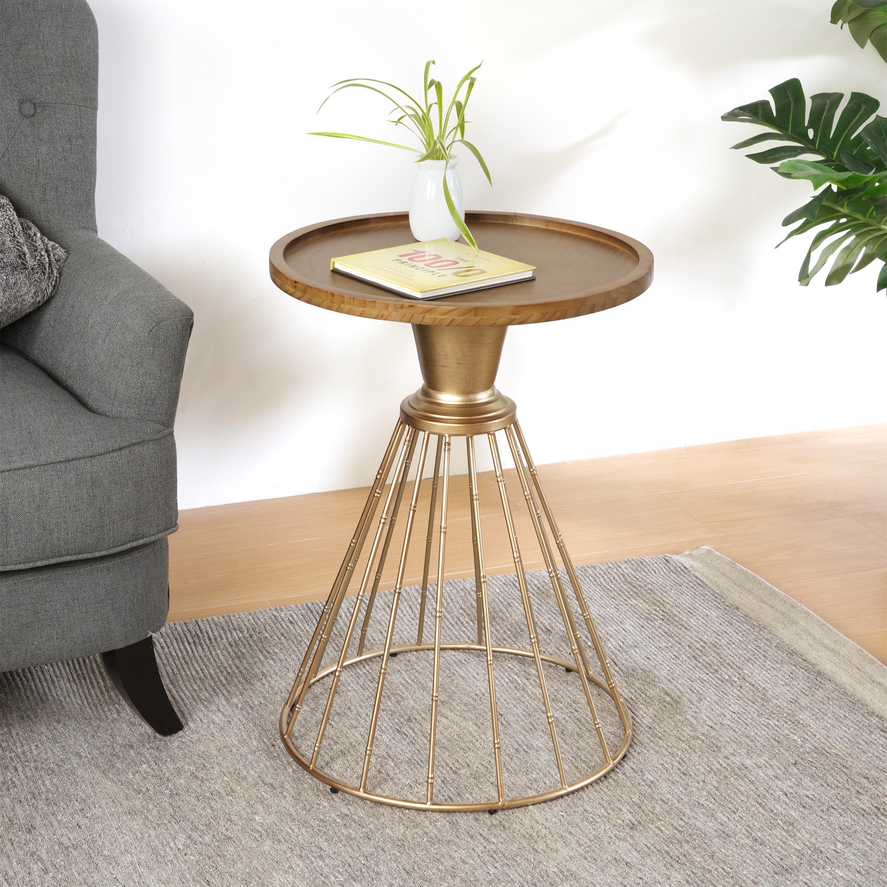 Hollow Edge Art Pine Side Table with Antique Gold Frame