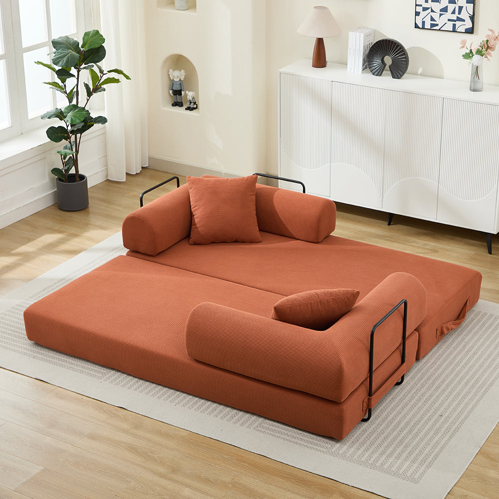 78.5 Inch Corduroy Convertible Sofa Bed with Two Pillows