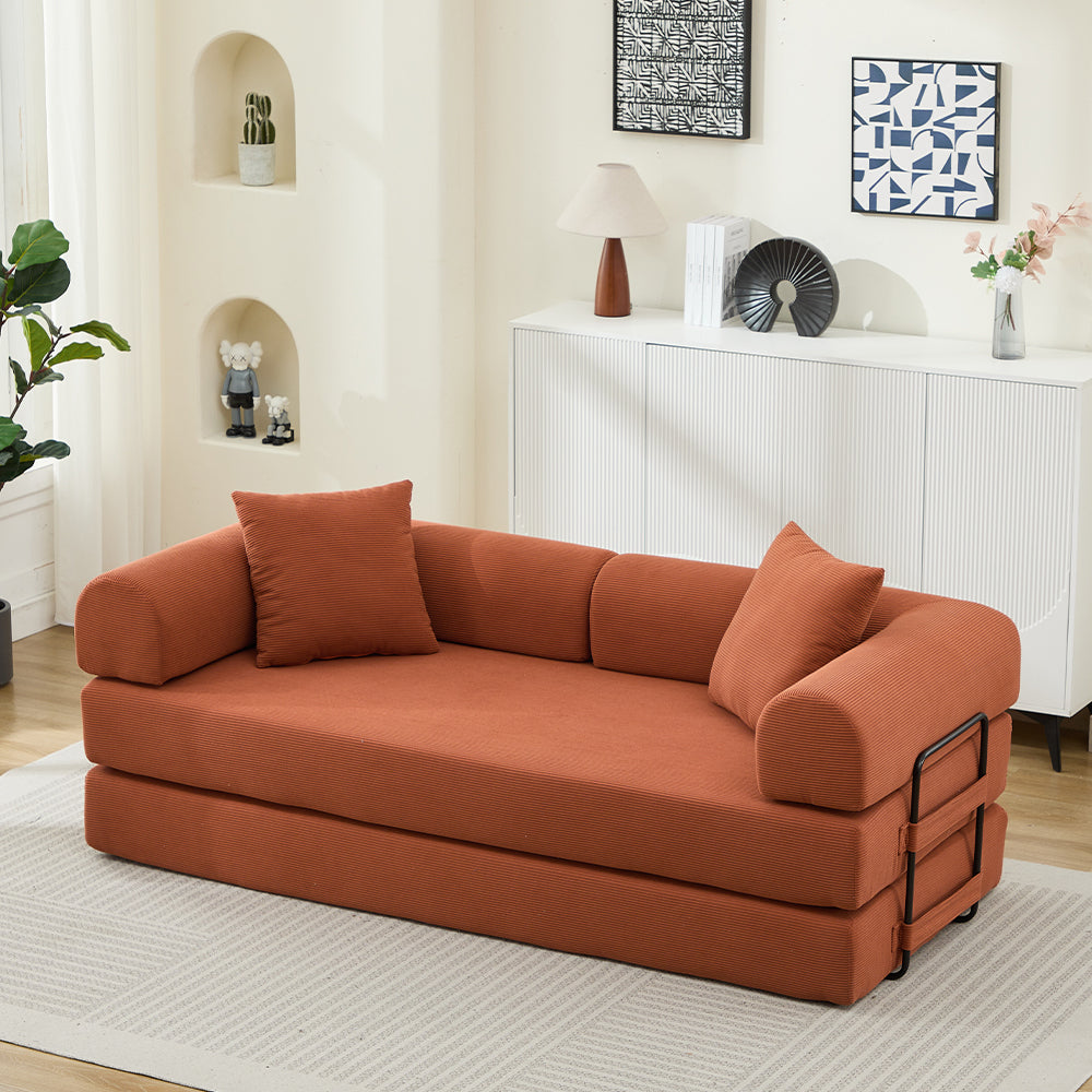 78.5 Inch Corduroy Convertible Sofa Bed with Two Pillows