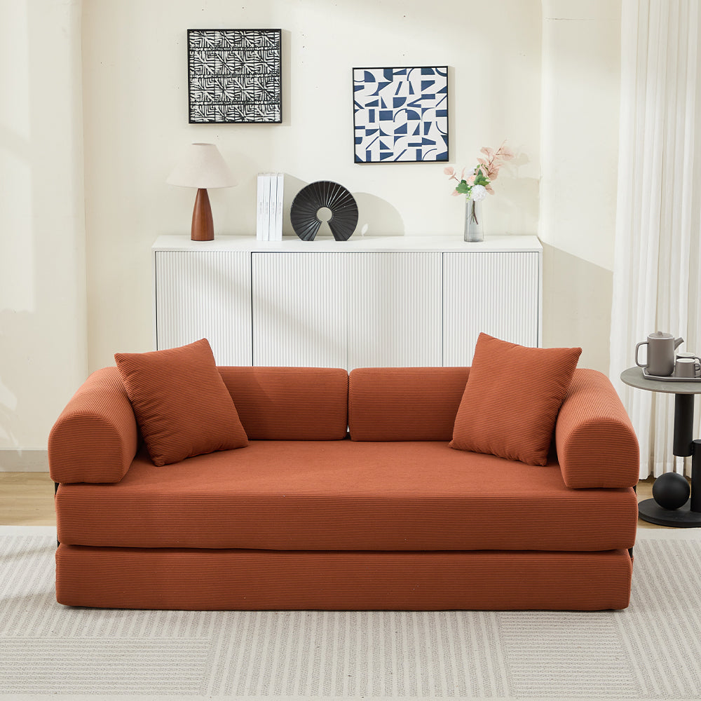 78.5 Inch Corduroy Convertible Sofa Bed with Two Pillows