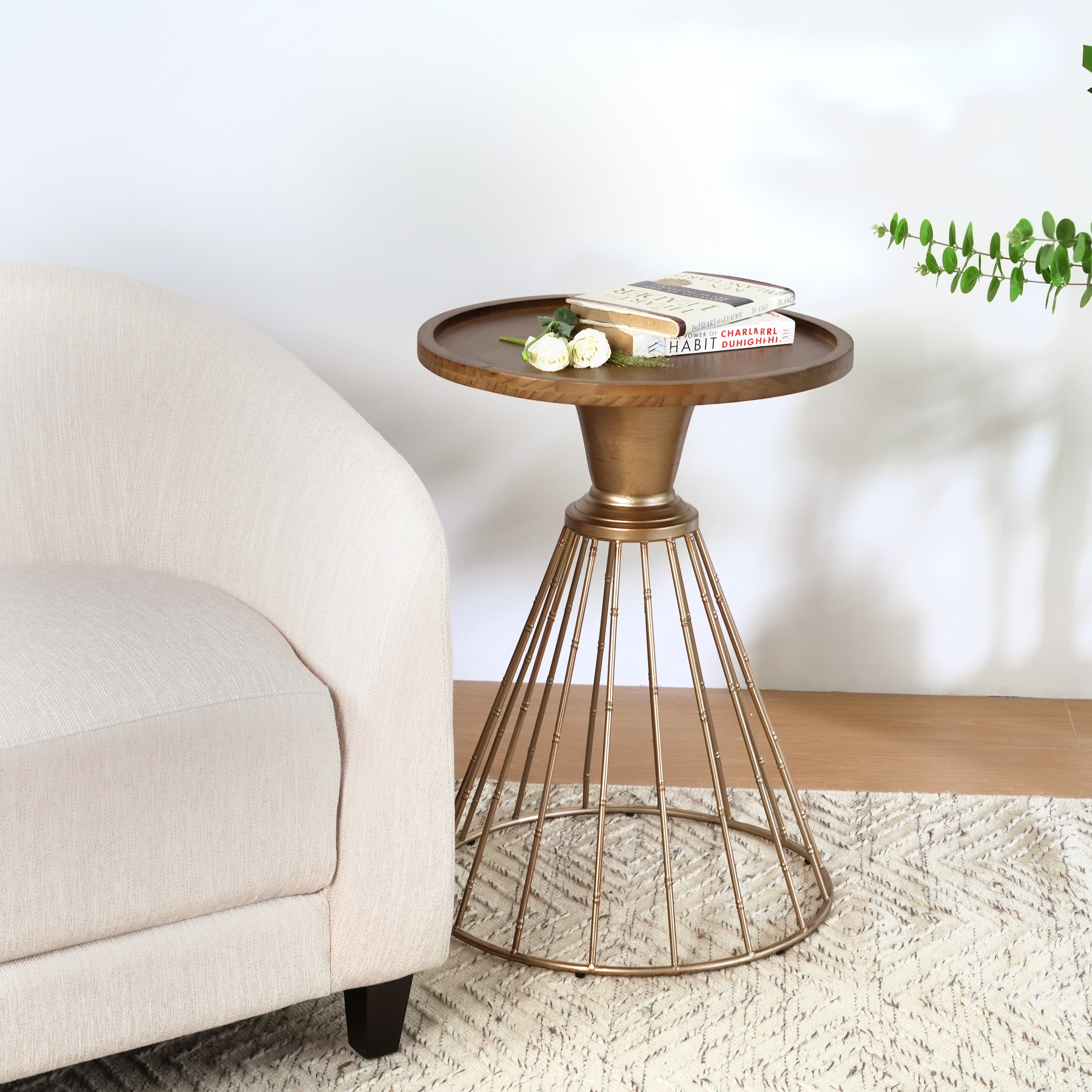Hollow Edge Art Pine Side Table with Antique Gold Frame