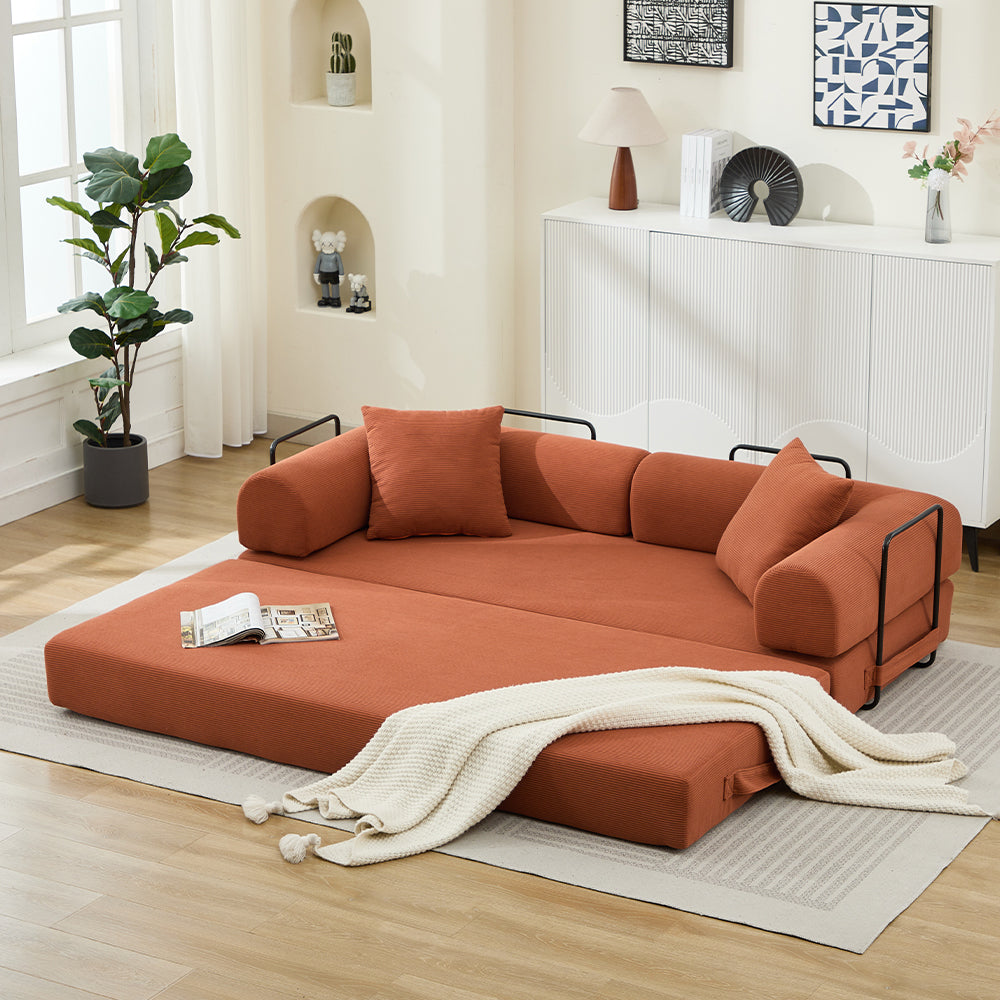 78.5 Inch Corduroy Convertible Sofa Bed with Two Pillows
