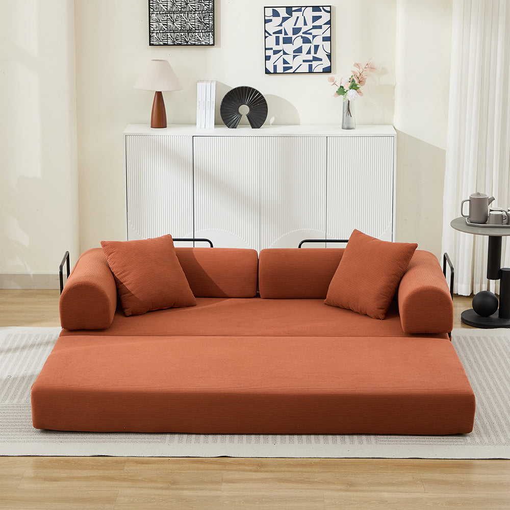 78.5 Inch Corduroy Convertible Sofa Bed with Two Pillows