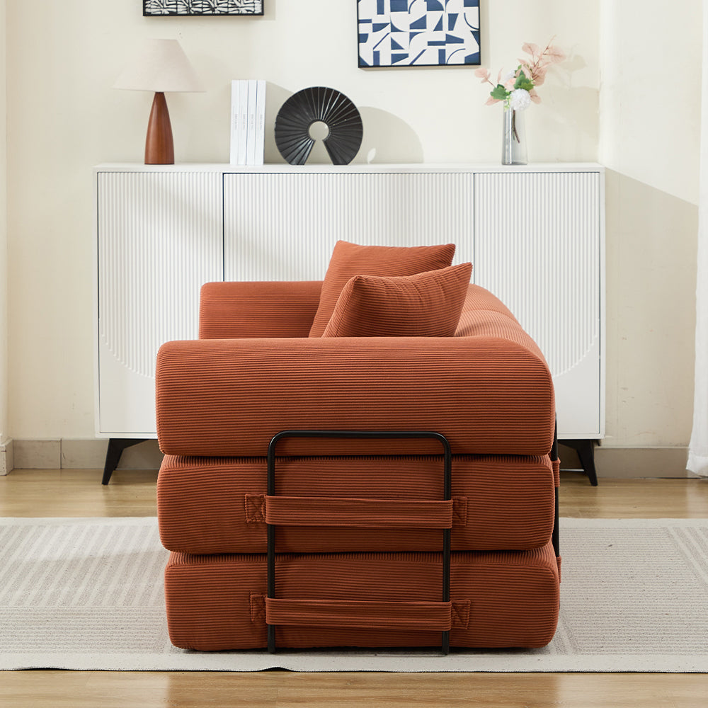 78.5 Inch Corduroy Convertible Sofa Bed with Two Pillows