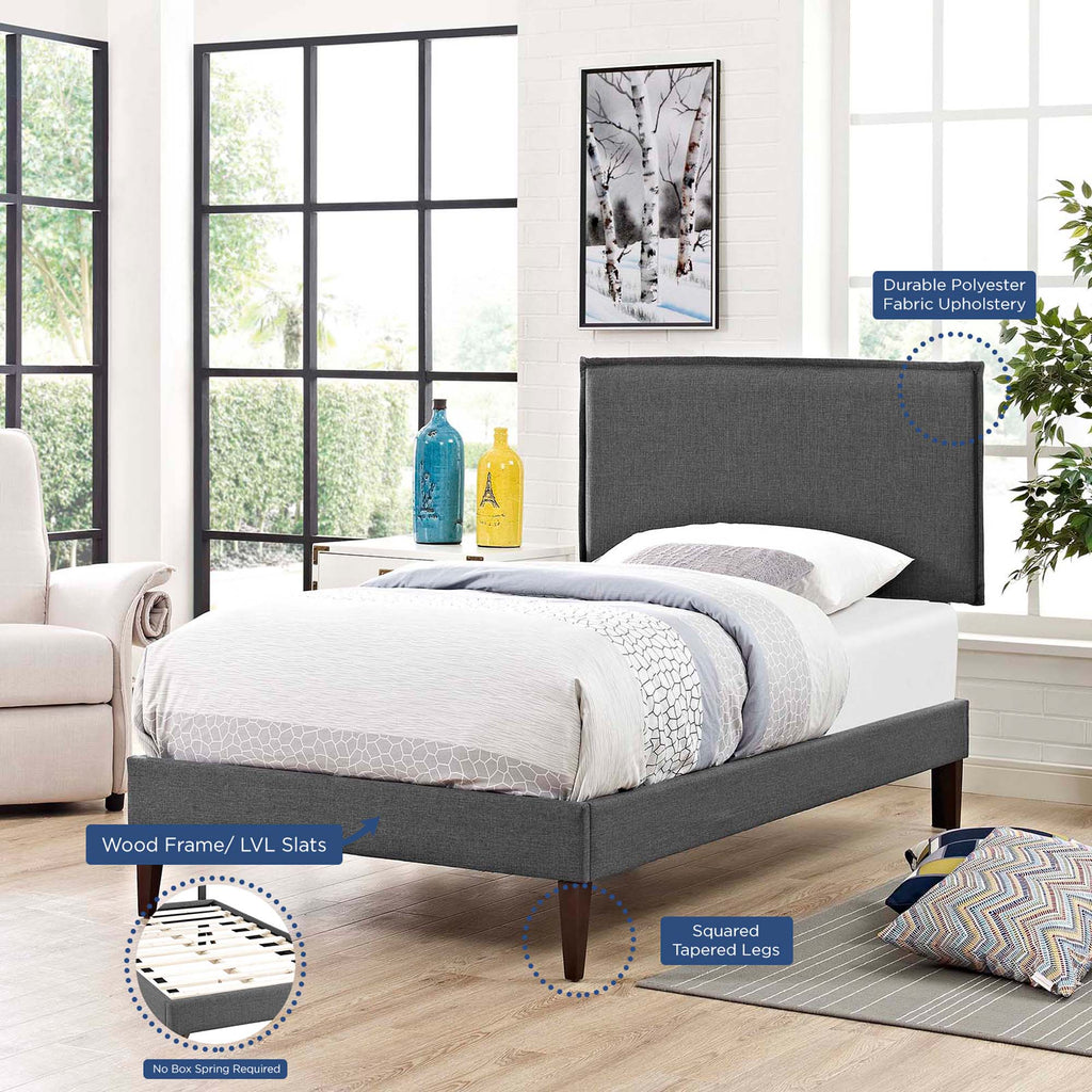 Amaris Upholstered Twin Platform Bed with Tapered Wood Legs