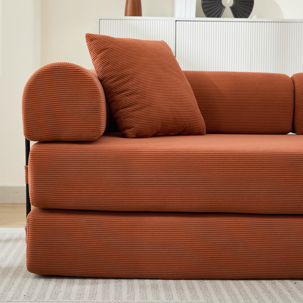 78.5 Inch Corduroy Convertible Sofa Bed with Two Pillows