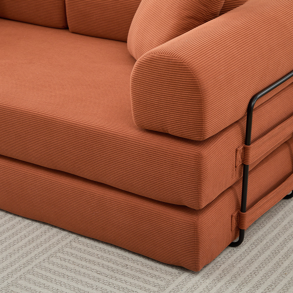 78.5 Inch Corduroy Convertible Sofa Bed with Two Pillows