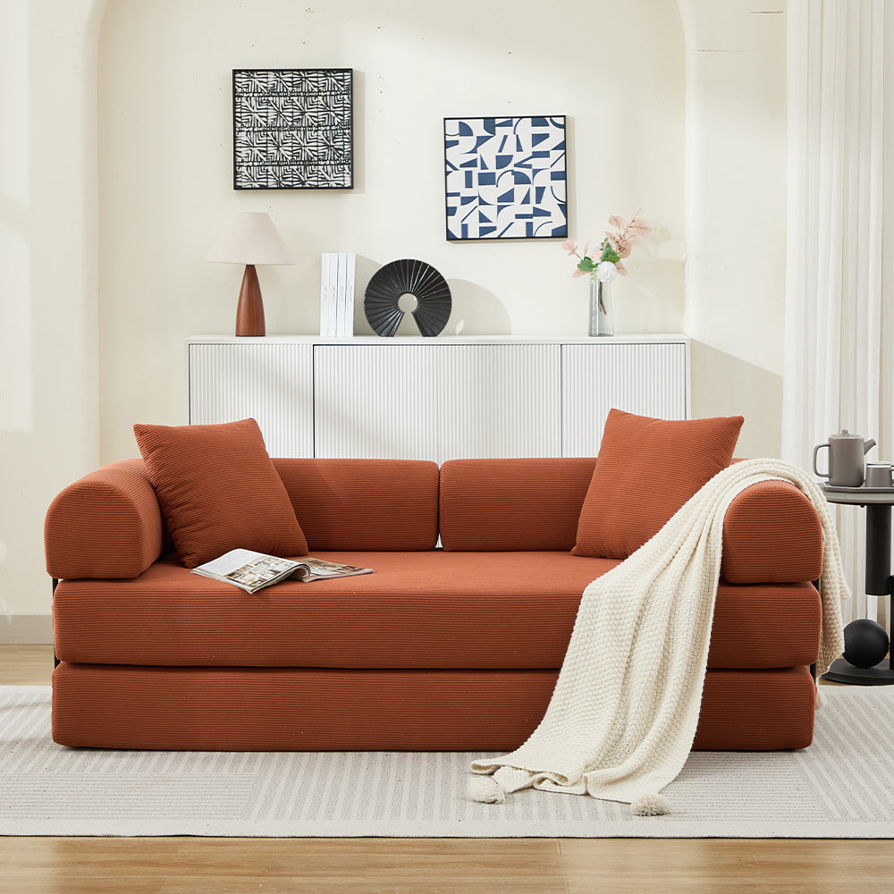 78.5 Inch Corduroy Convertible Sofa Bed with Two Pillows