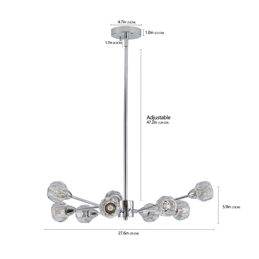 Nine-Light Globe Diamond Crystal Chandelier with Chrome Finish