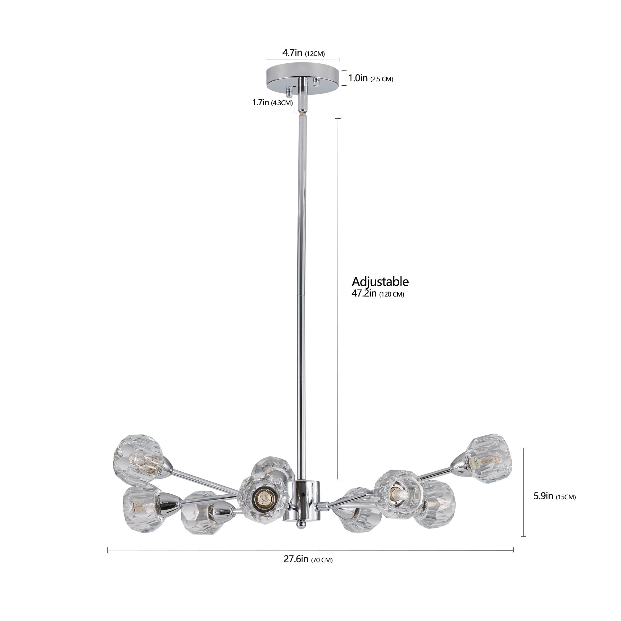 Nine-Light Globe Diamond Crystal Chandelier with Chrome Finish