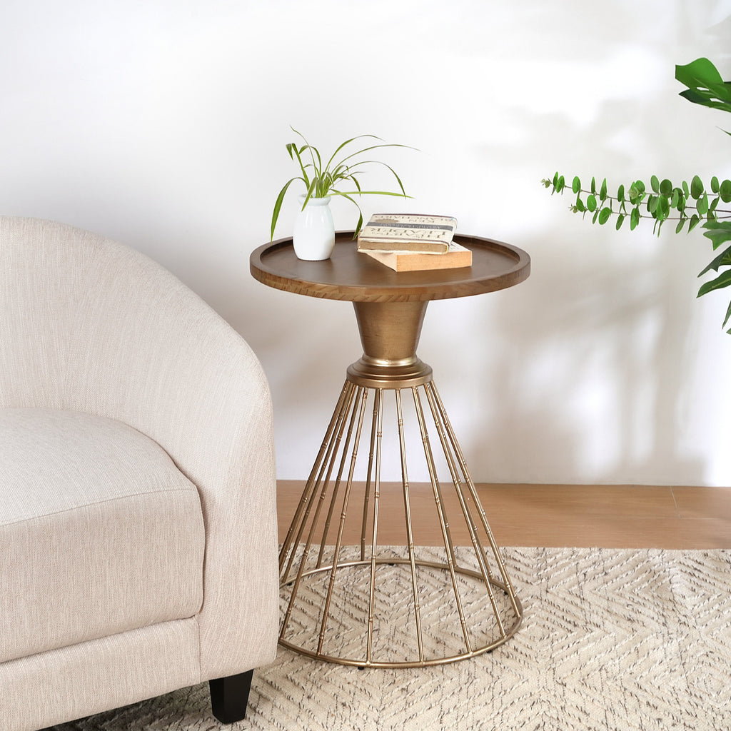 Hollow Edge Art Pine Side Table with Antique Gold Frame