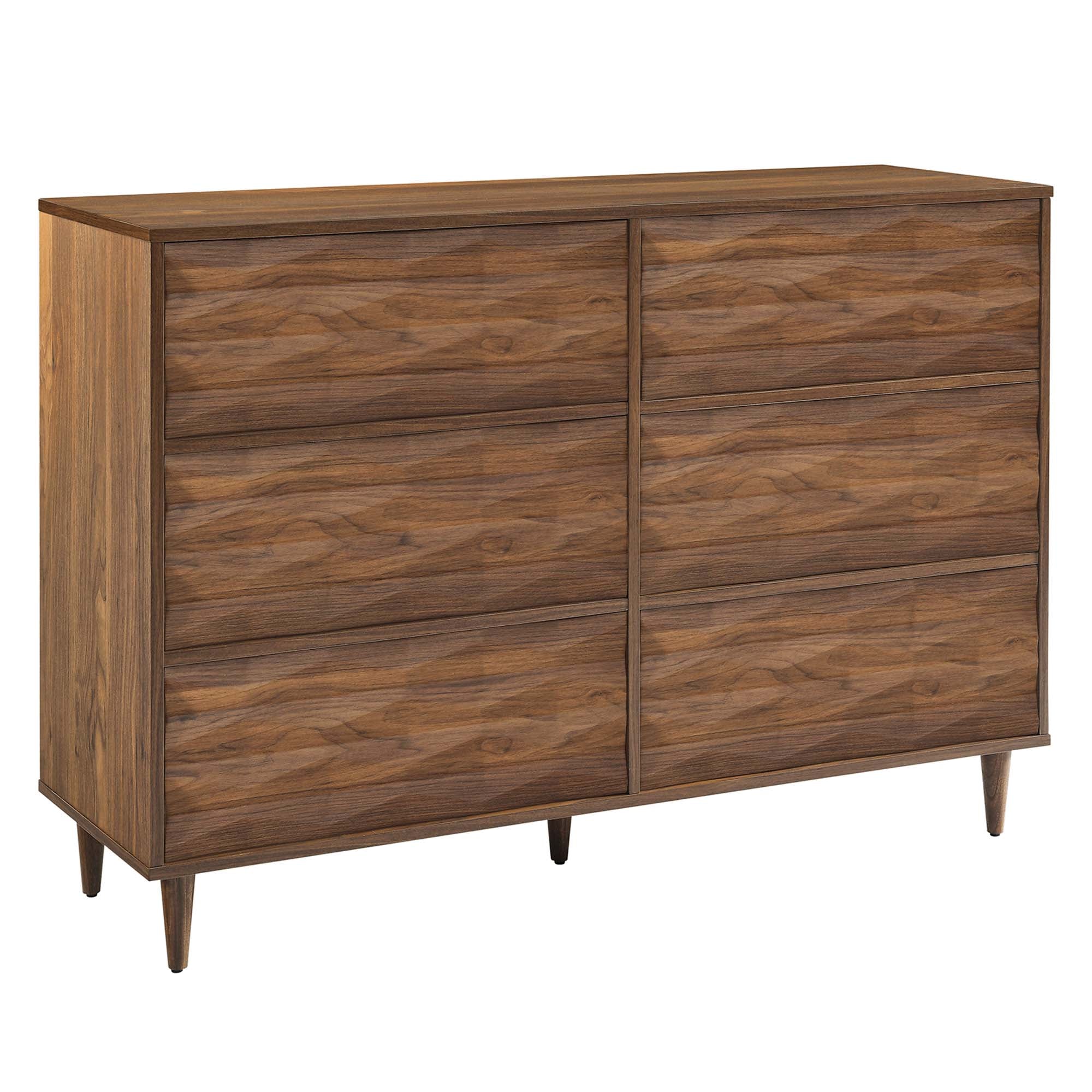 Vespera Wave-Design Six-Drawer Dresser in Walnut