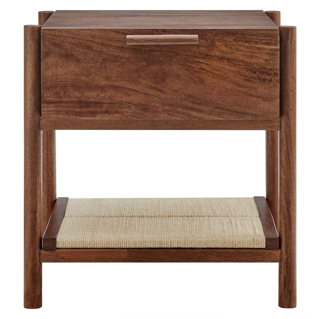 Oswin Mango Wood Nightstand with Woven Jute Shelf