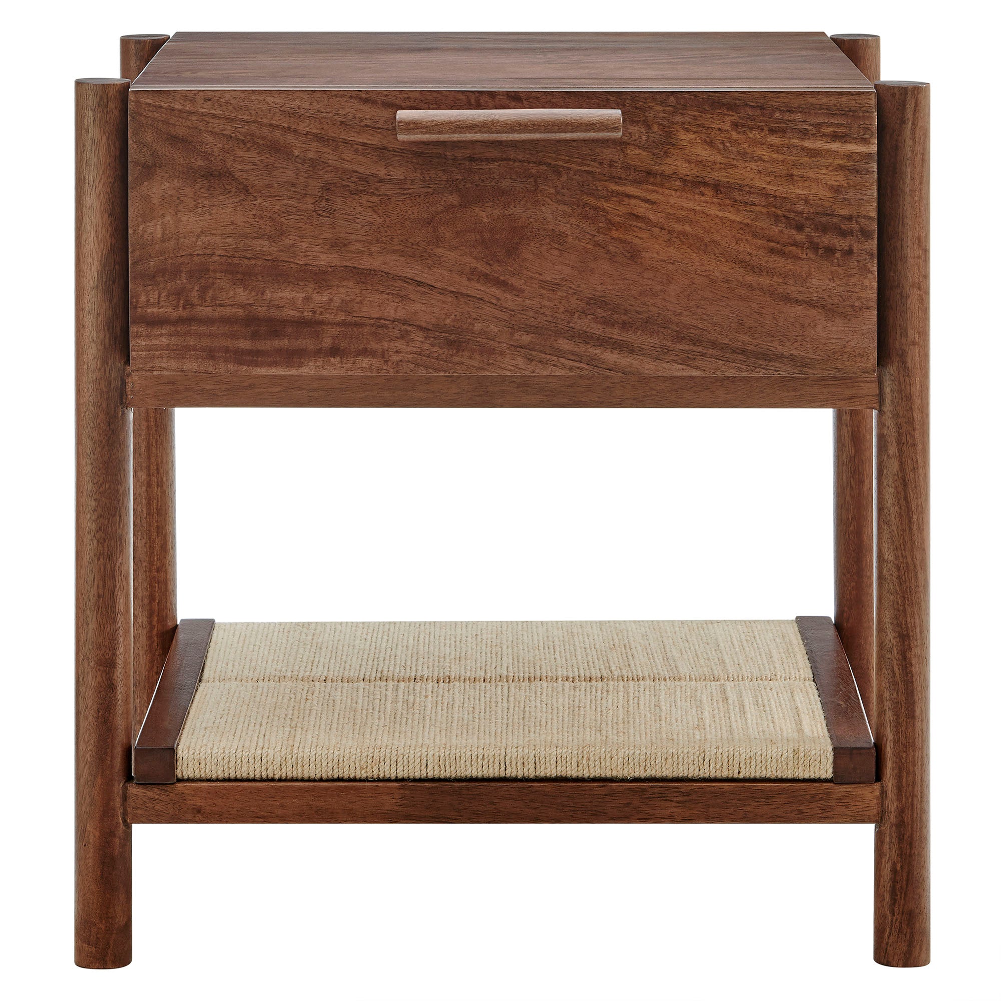 Oswin Mango Wood Nightstand with Woven Jute Shelf