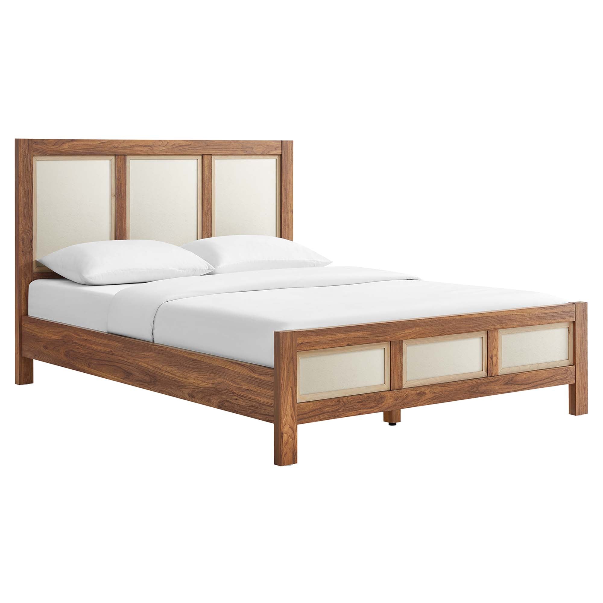 Capri Mid-Century Queen Platform Bed with Wood Grain Headboard