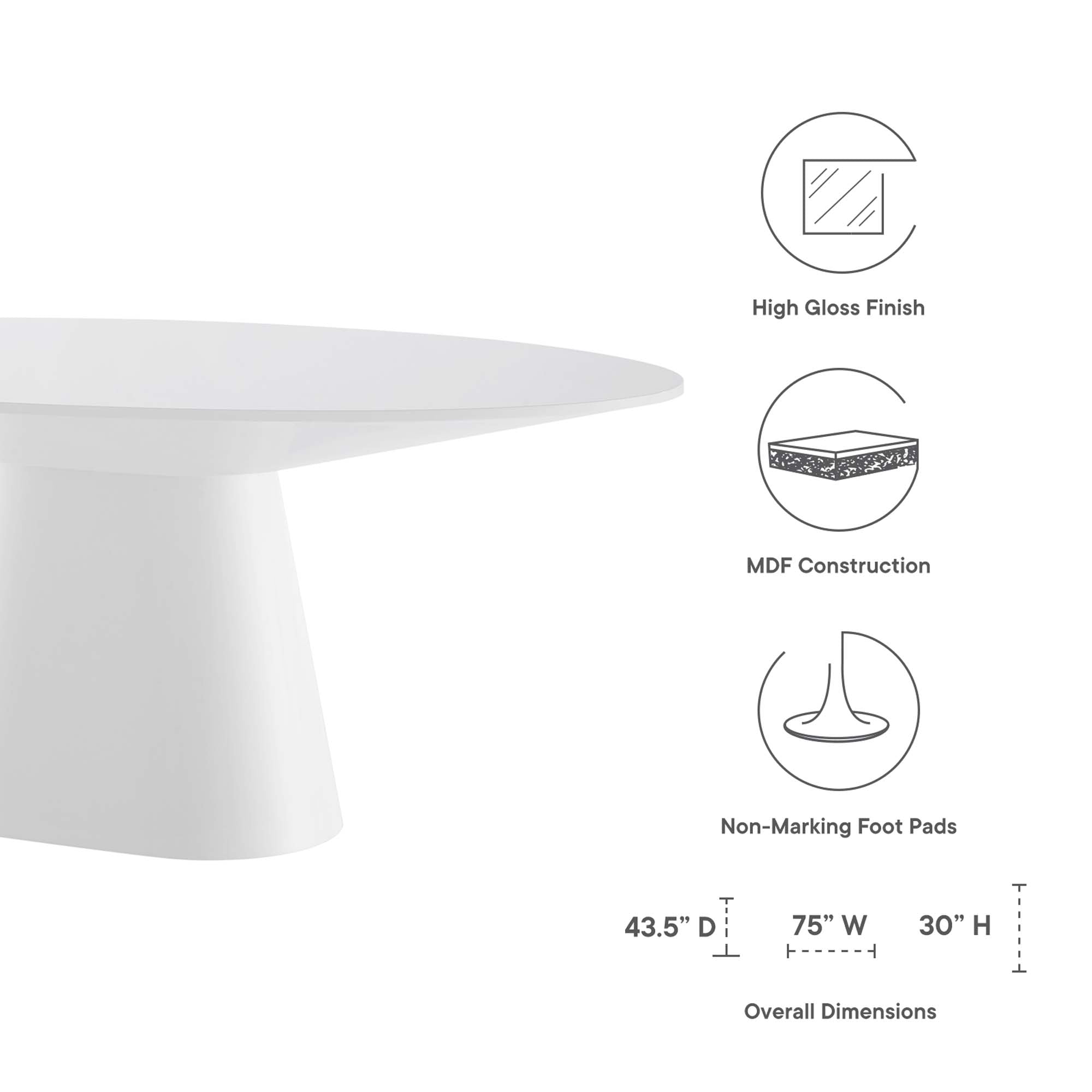 Provision 75 Inch Oval Dining Table with High Gloss White Finish