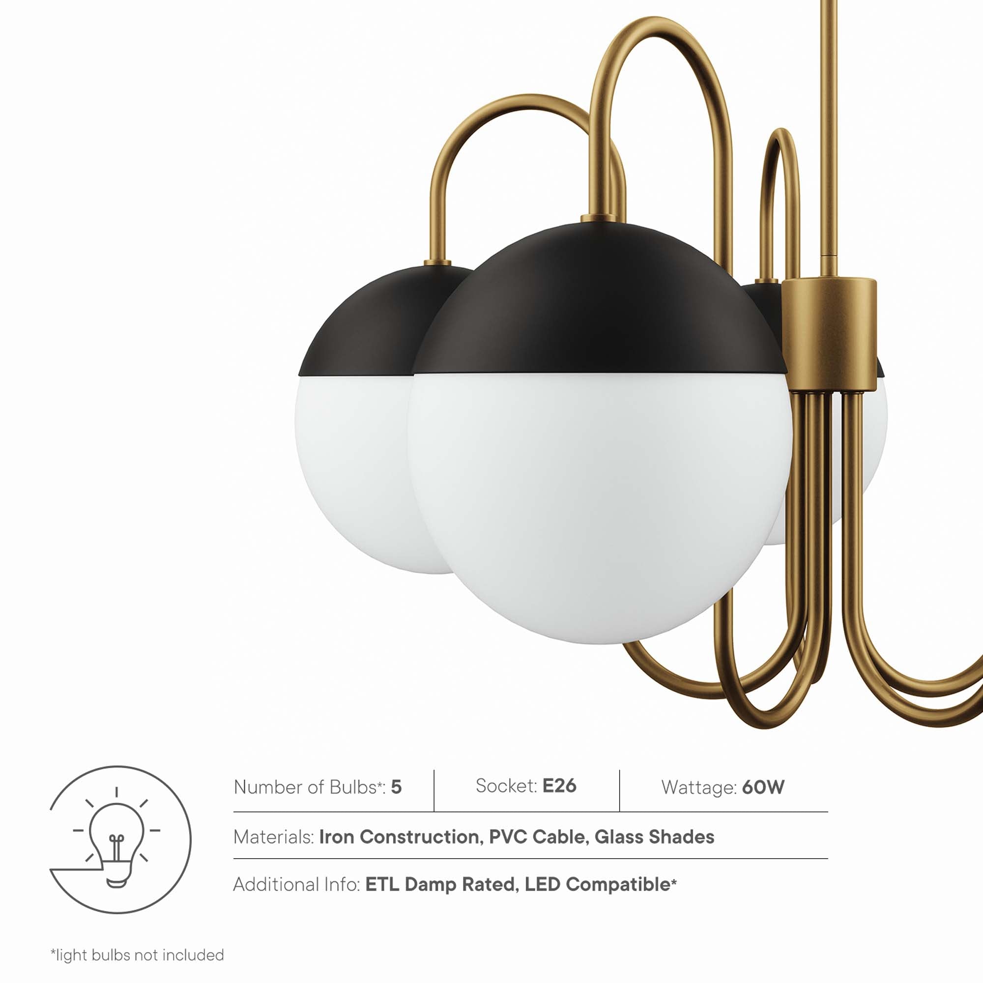 Stellar Five-Light Globe Chandelier with Frosted Shades