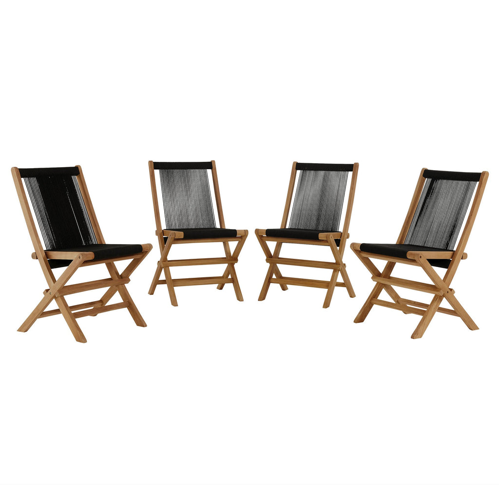 Vienna Teak Wood and Rope Outdoor Folding Chair Set of 4