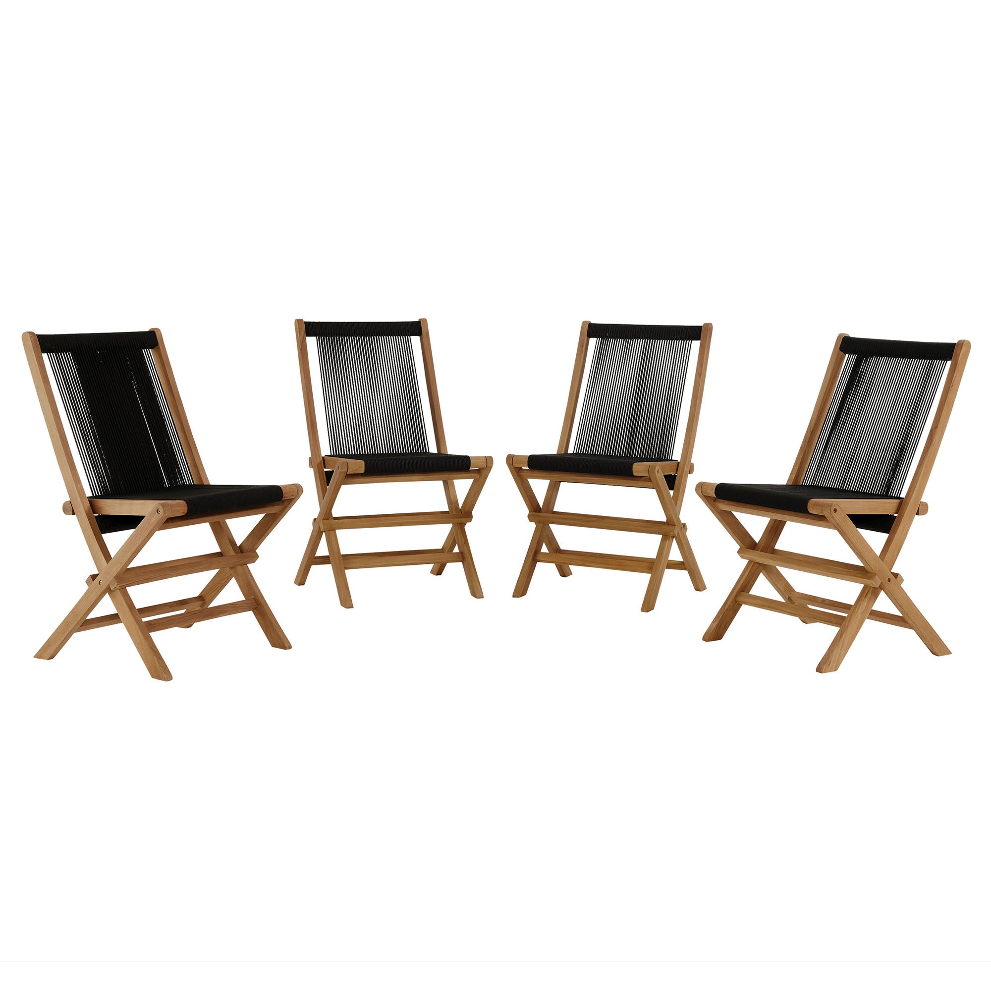 Vienna Teak Wood and Rope Outdoor Folding Chair Set of 4