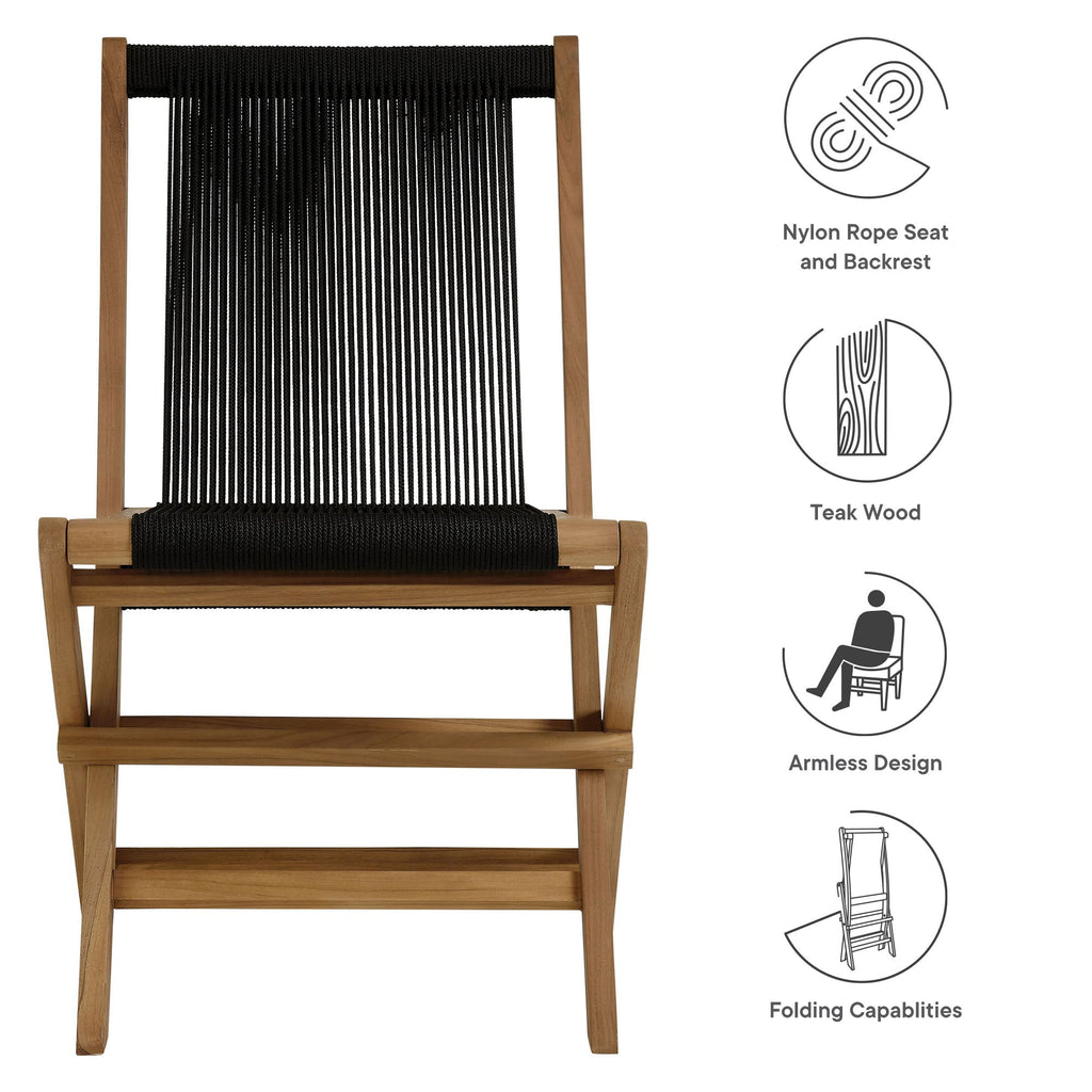 Vienna Teak Wood and Rope Outdoor Folding Chair Set of 4