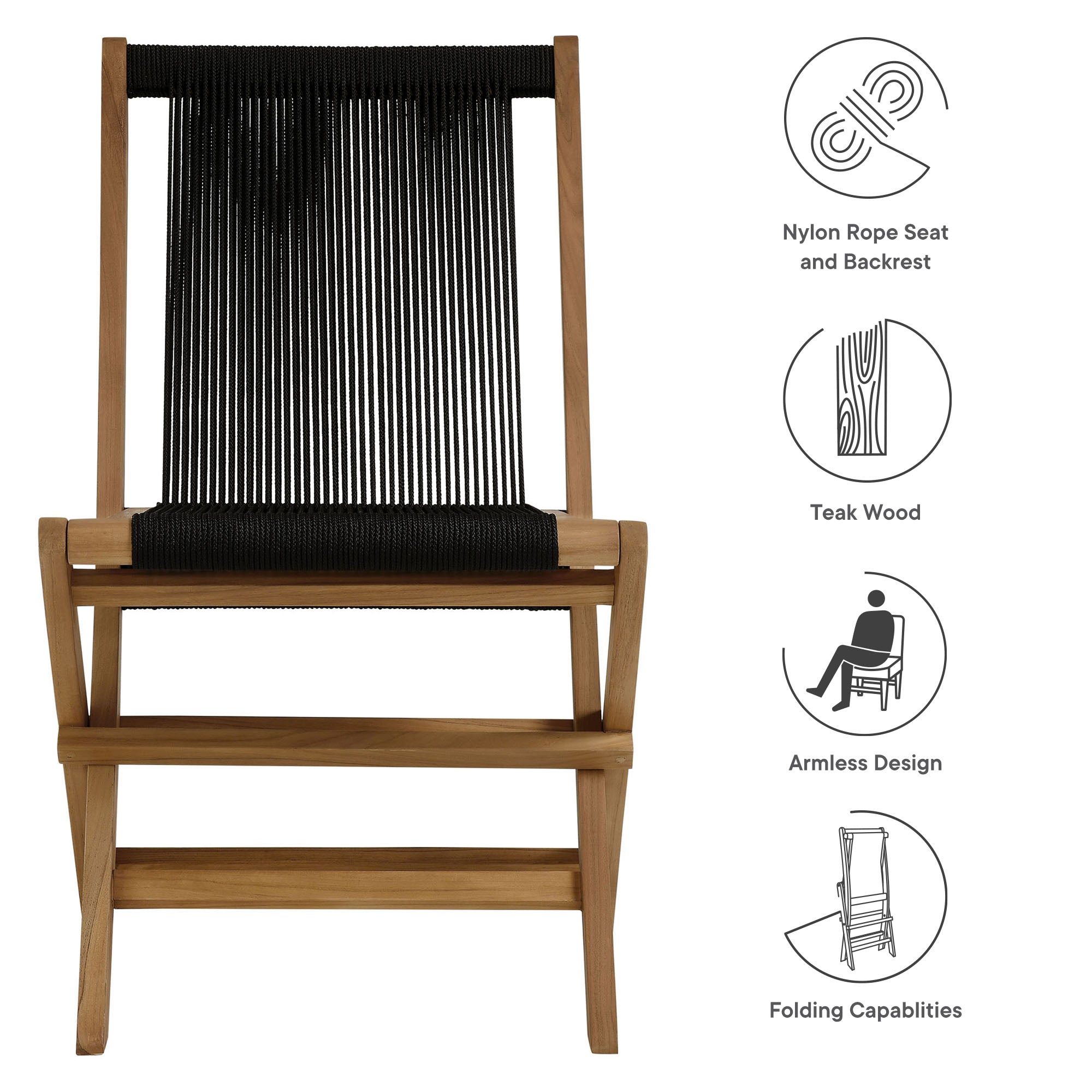 Vienna Teak Wood and Rope Outdoor Folding Chair Set of 4