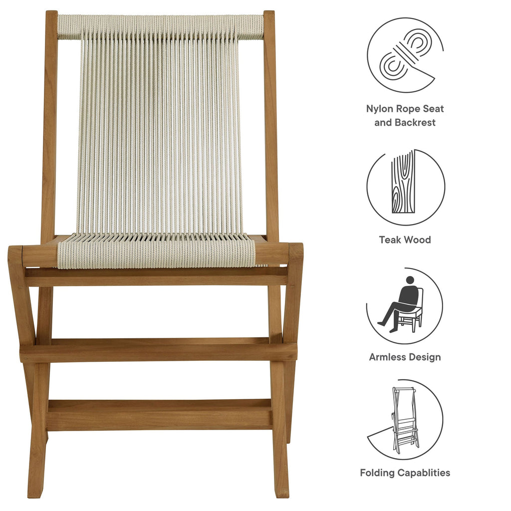 Vienna Teak Wood and Rope Outdoor Folding Chair Set of 4