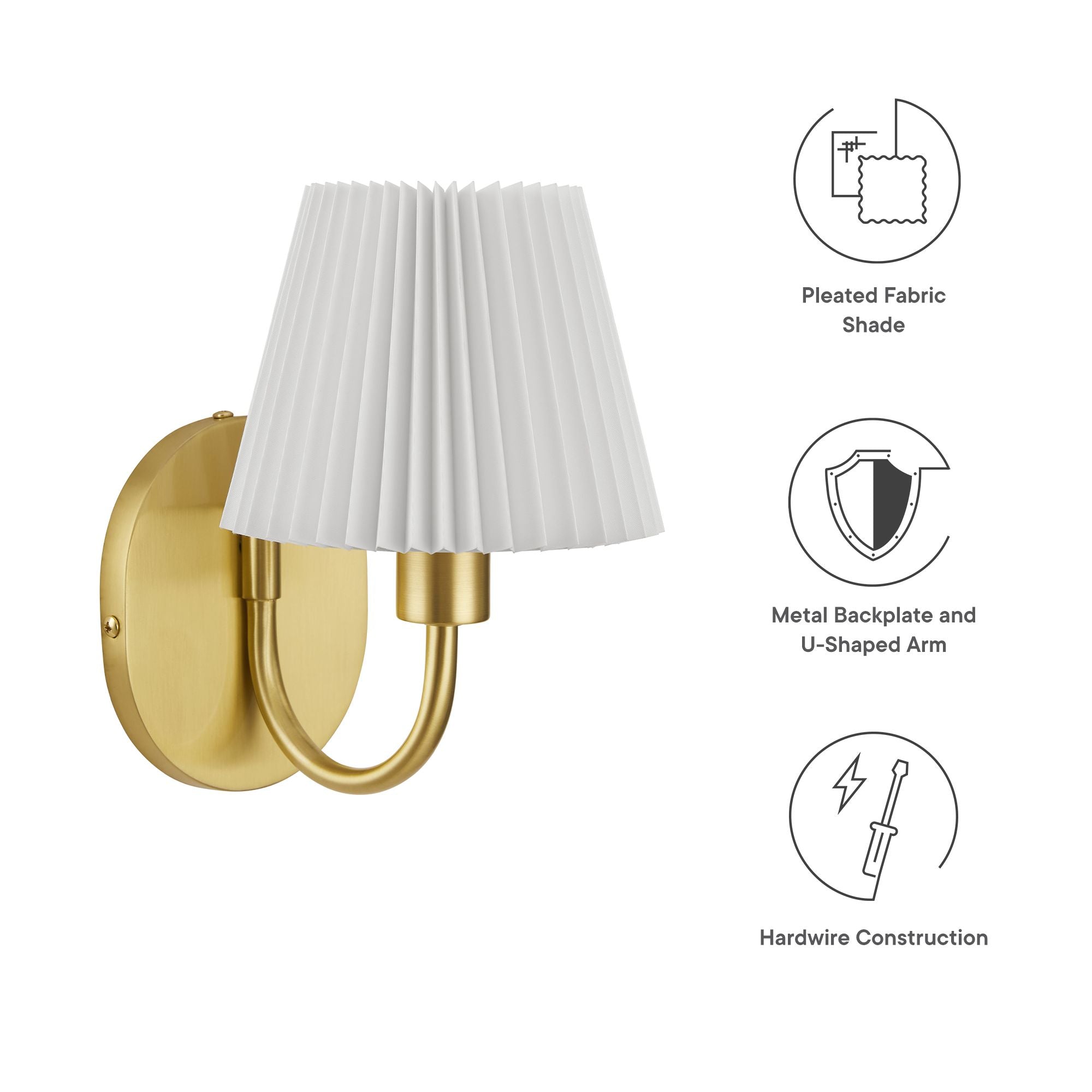 Wave Curved Wall Sconce with Pleated Fabric Shade