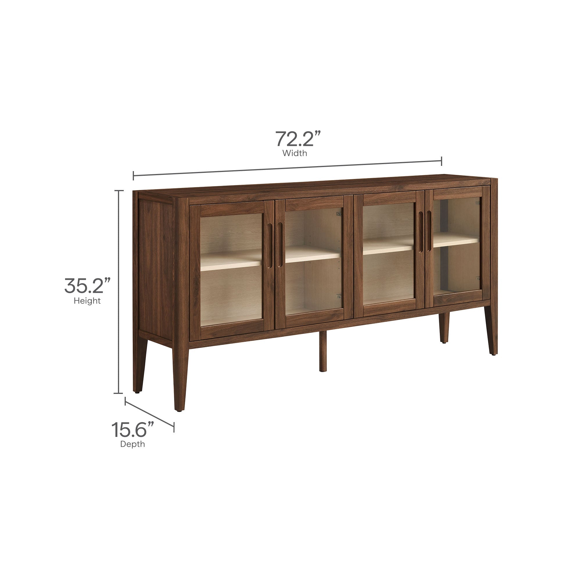 Nell 72 Inch Mid-Century Glass Door Sideboard with Adjustable Shelves