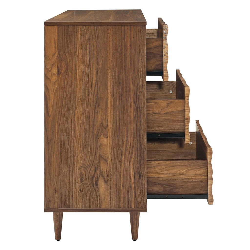 Vespera Wave-Design Six-Drawer Dresser in Walnut