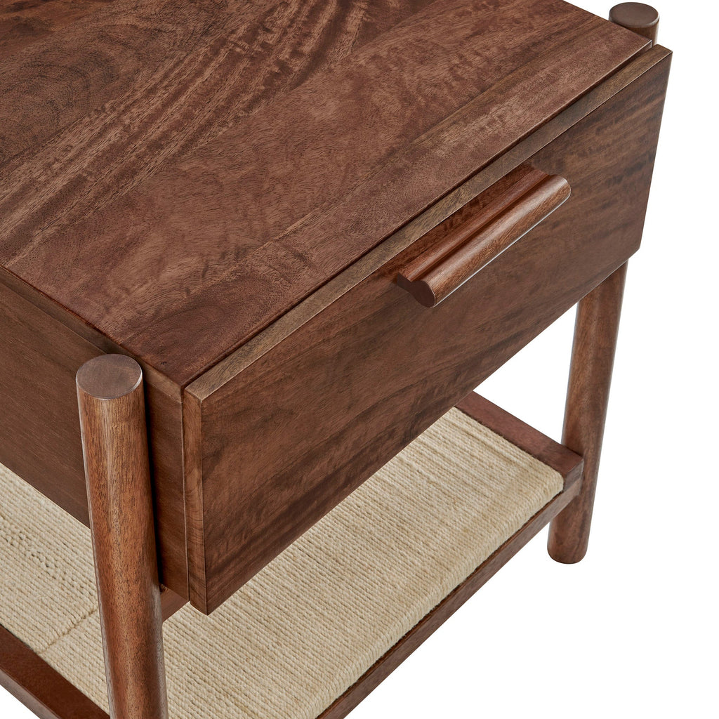 Oswin Mango Wood Nightstand with Woven Jute Shelf