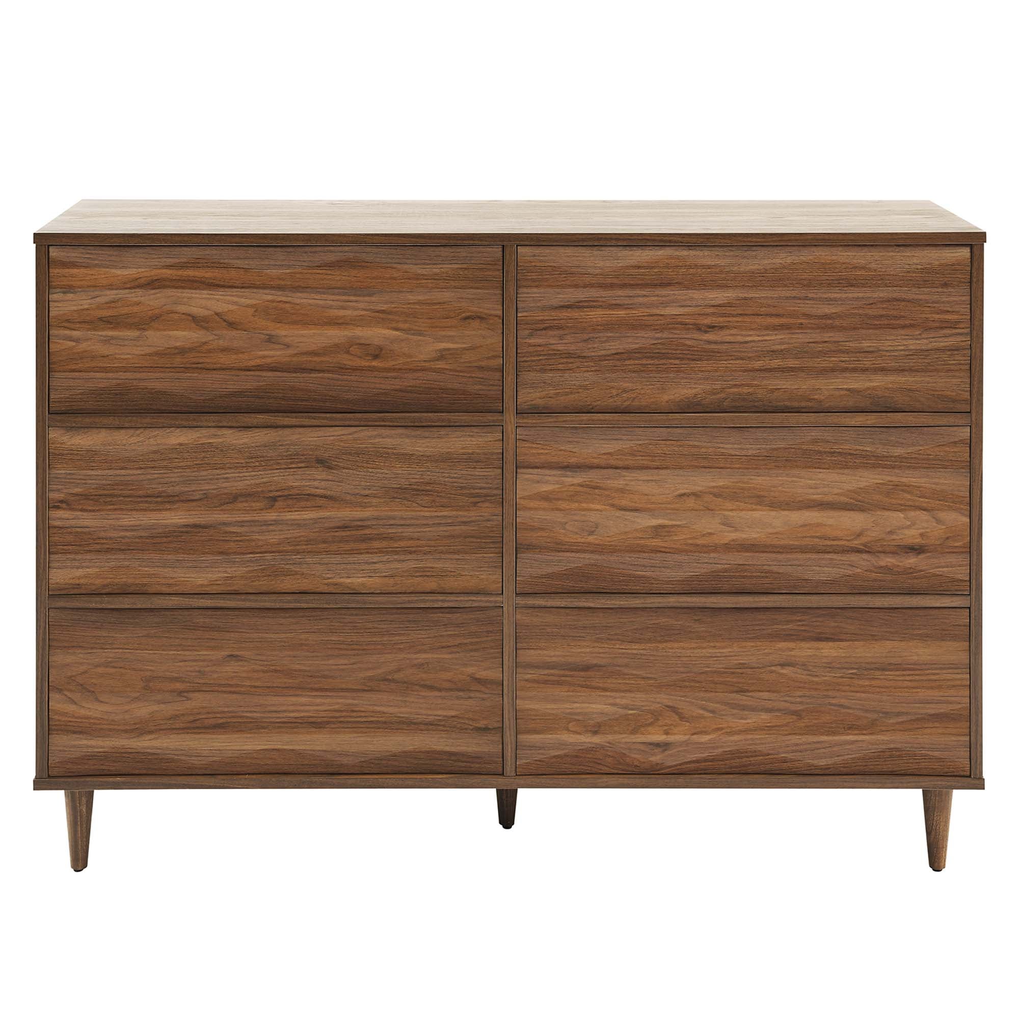 Vespera Wave-Design Six-Drawer Dresser in Walnut