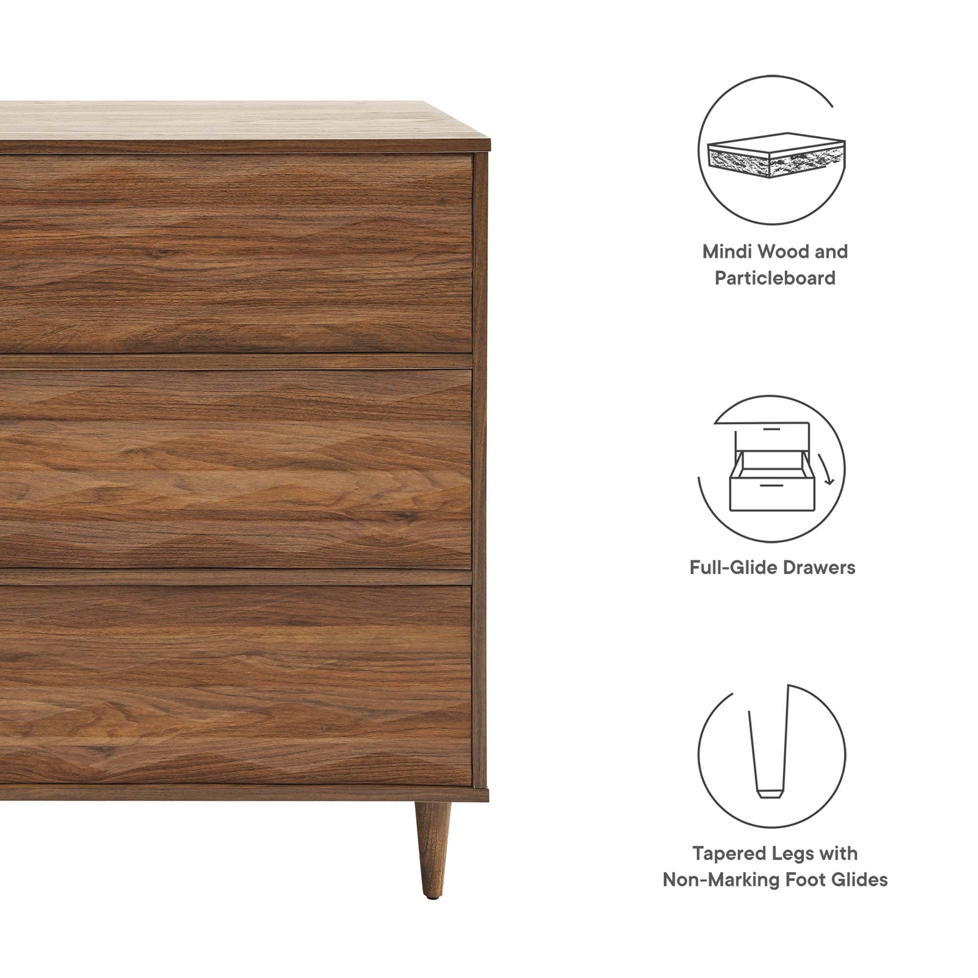 Vespera Wave-Design Six-Drawer Dresser in Walnut
