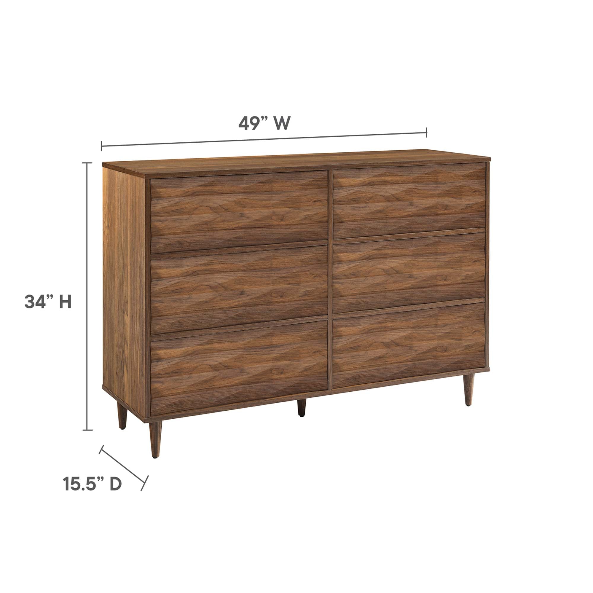 Vespera Wave-Design Six-Drawer Dresser in Walnut
