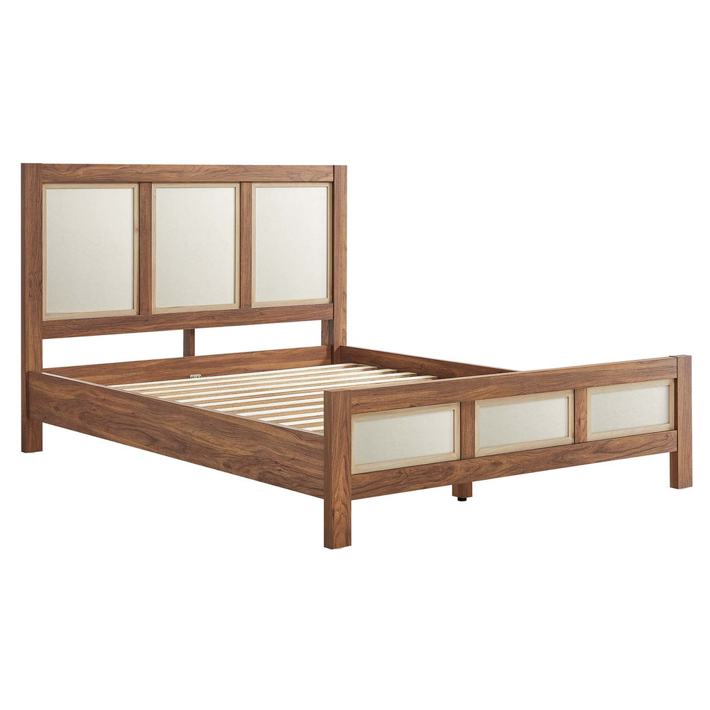 Capri Mid-Century Queen Platform Bed with Wood Grain Headboard