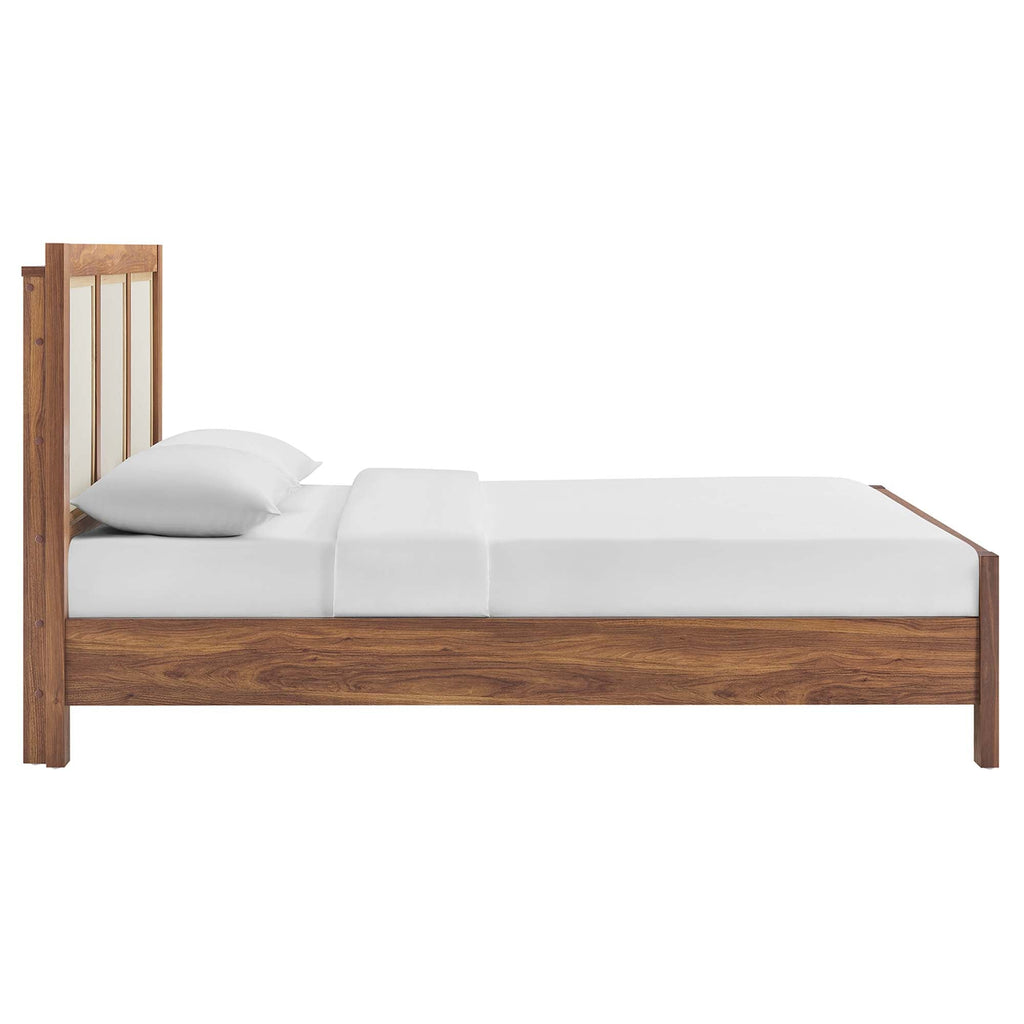 Capri Mid-Century Queen Platform Bed with Wood Grain Headboard