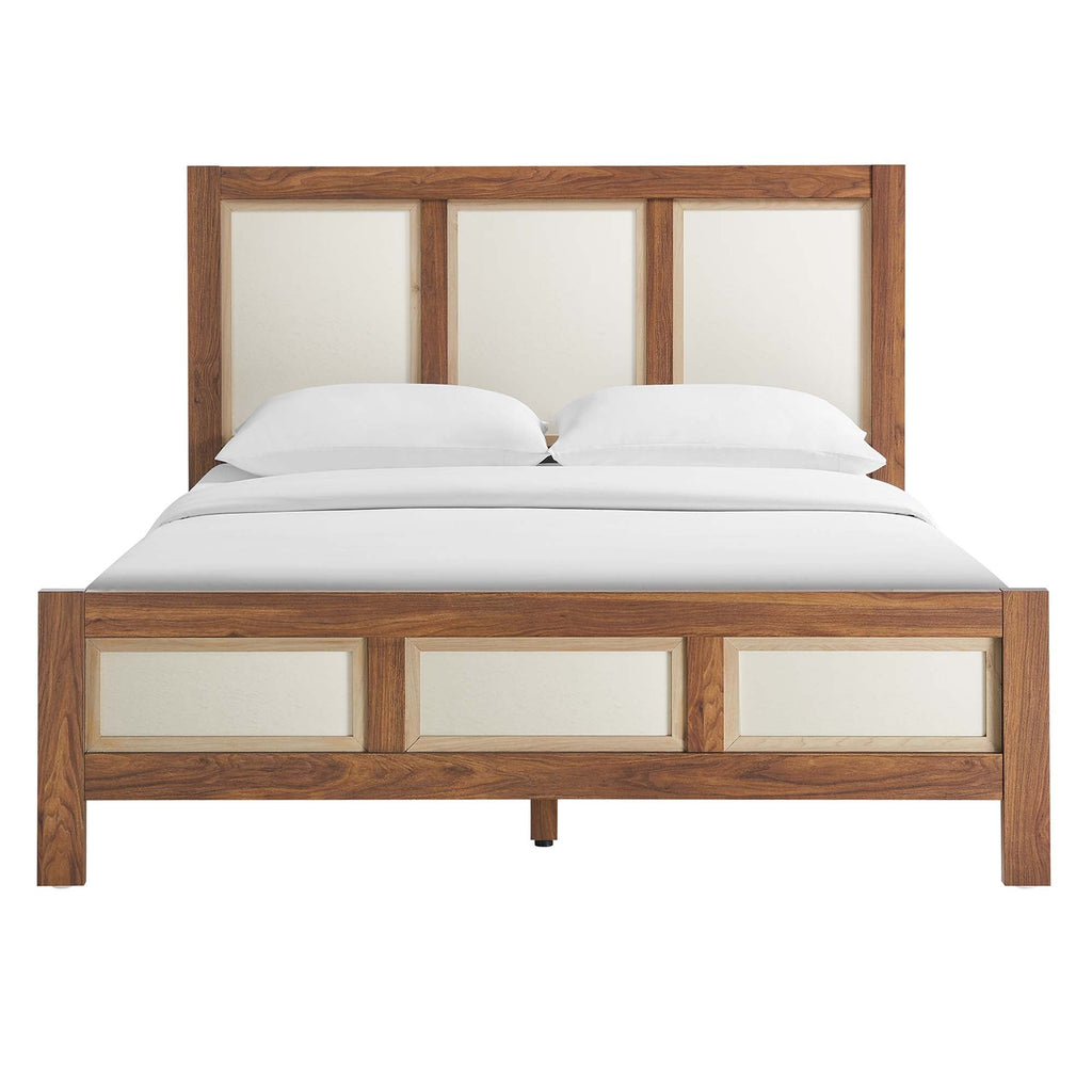 Capri Mid-Century Queen Platform Bed with Wood Grain Headboard