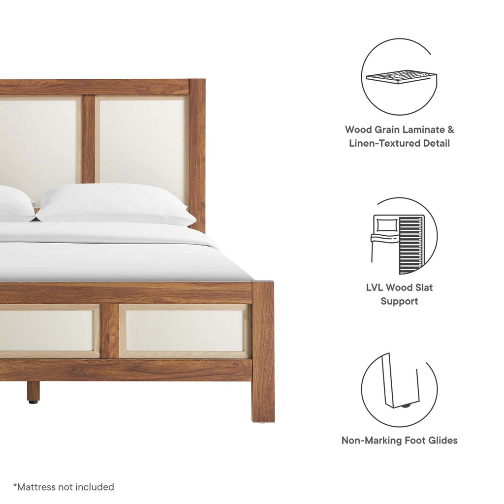 Capri Mid-Century Queen Platform Bed with Wood Grain Headboard