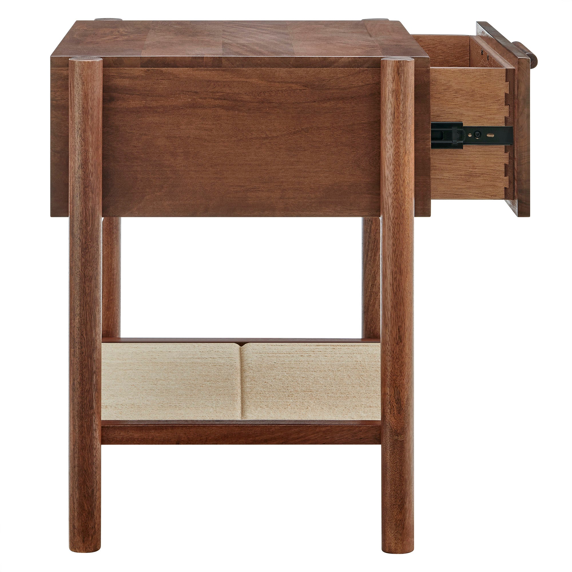 Oswin Mango Wood Nightstand with Woven Jute Shelf