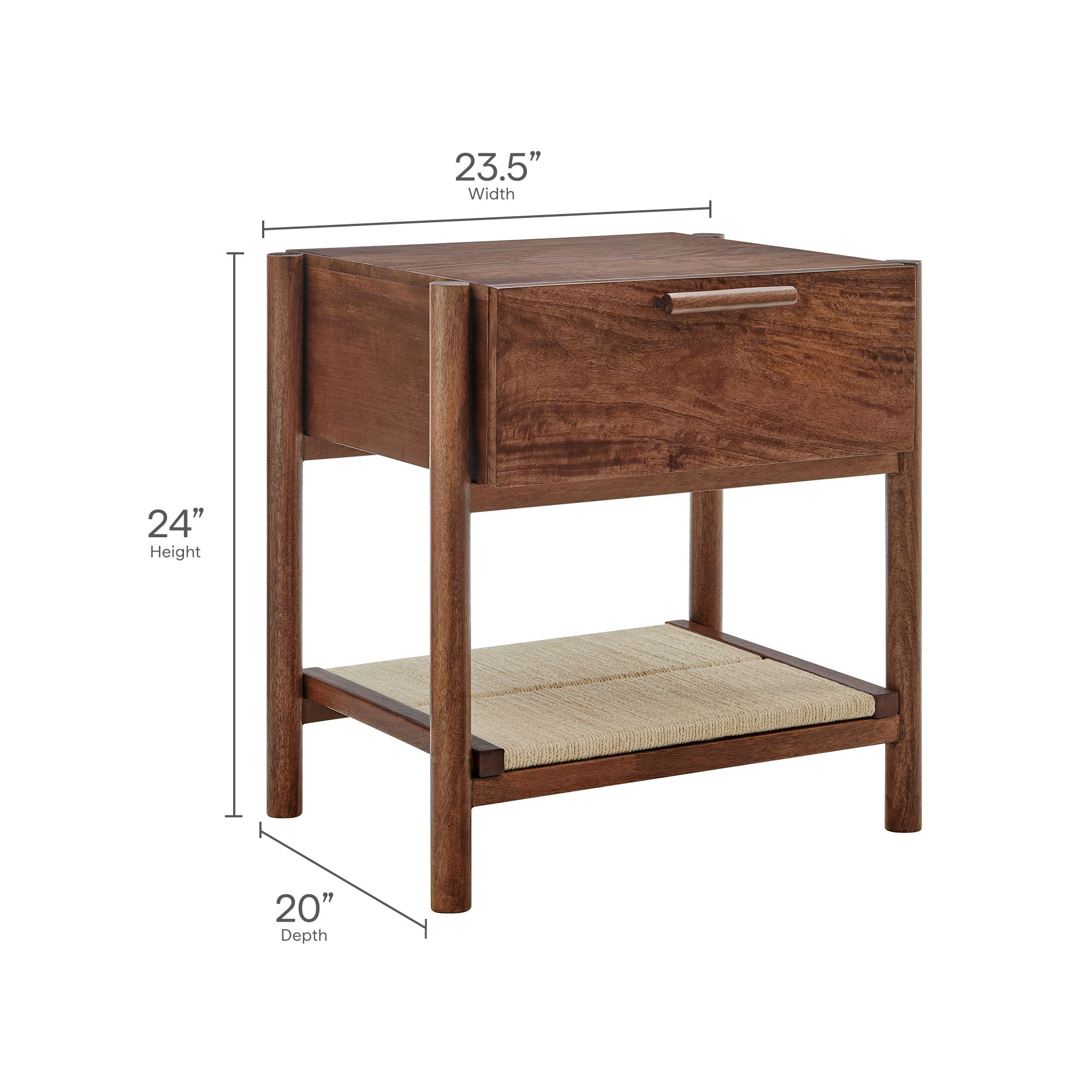 Oswin Mango Wood Nightstand with Woven Jute Shelf