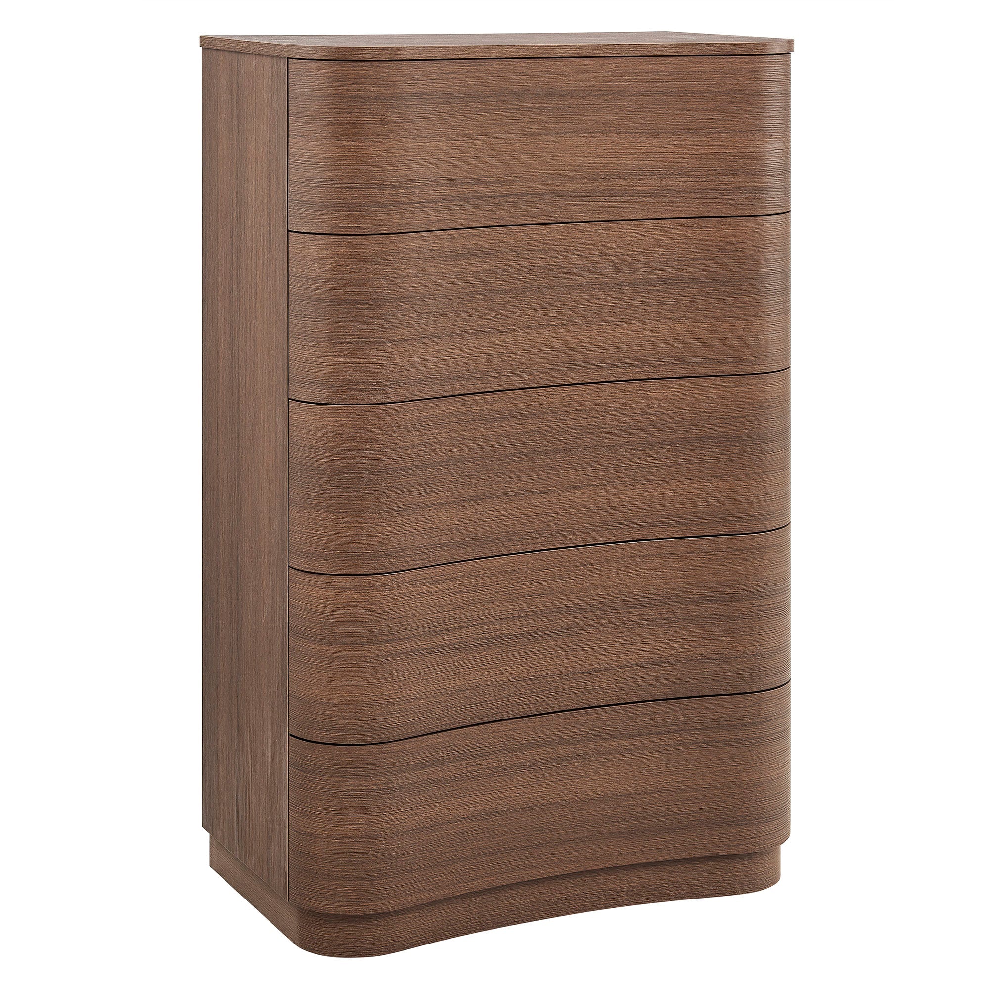 Mirae Curved Five-Drawer Tall Dresser in Brushed Brown Oak