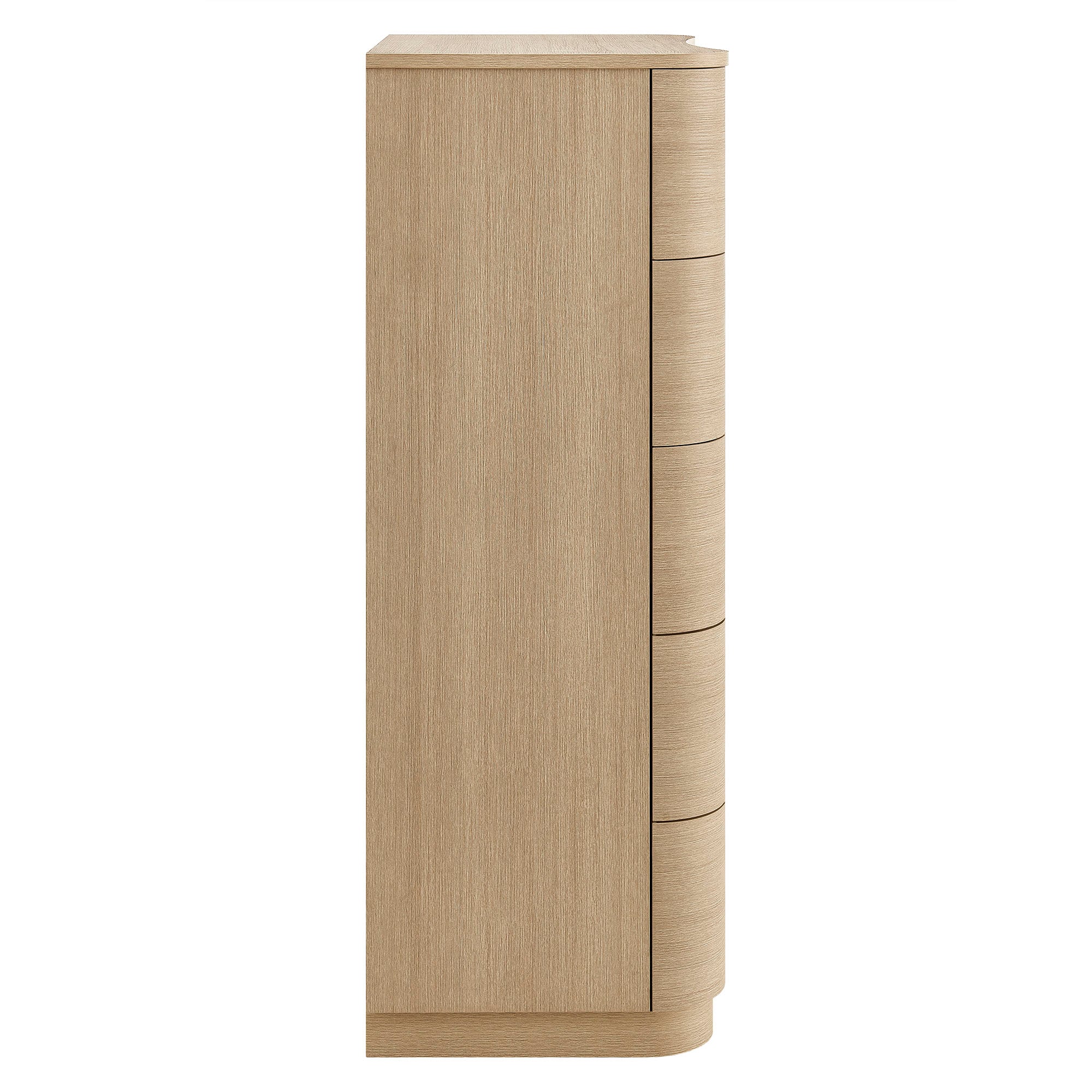 Mirae Curved Five-Drawer Tall Dresser in Brushed Brown Oak