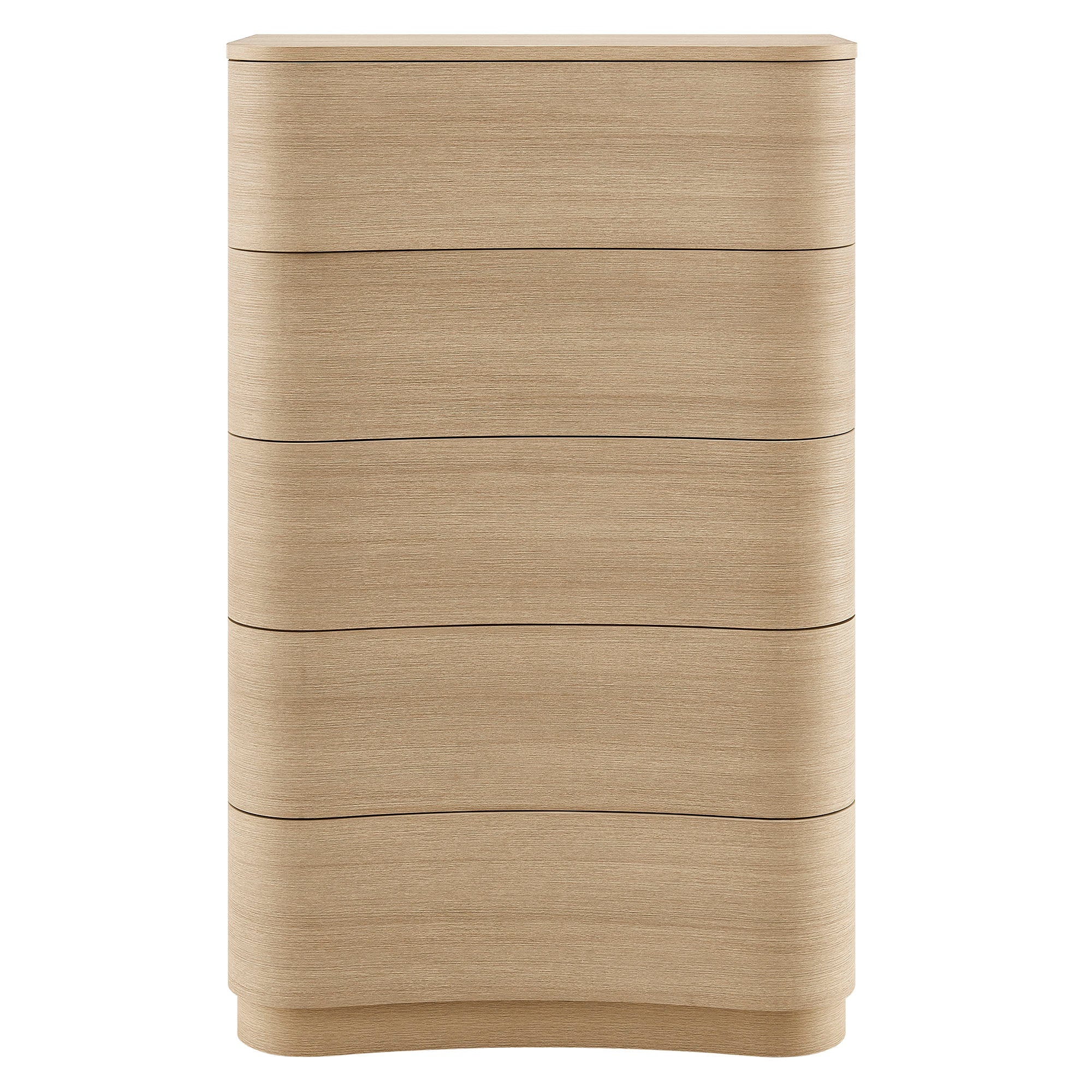 Mirae Curved Five-Drawer Tall Dresser in Brushed Brown Oak